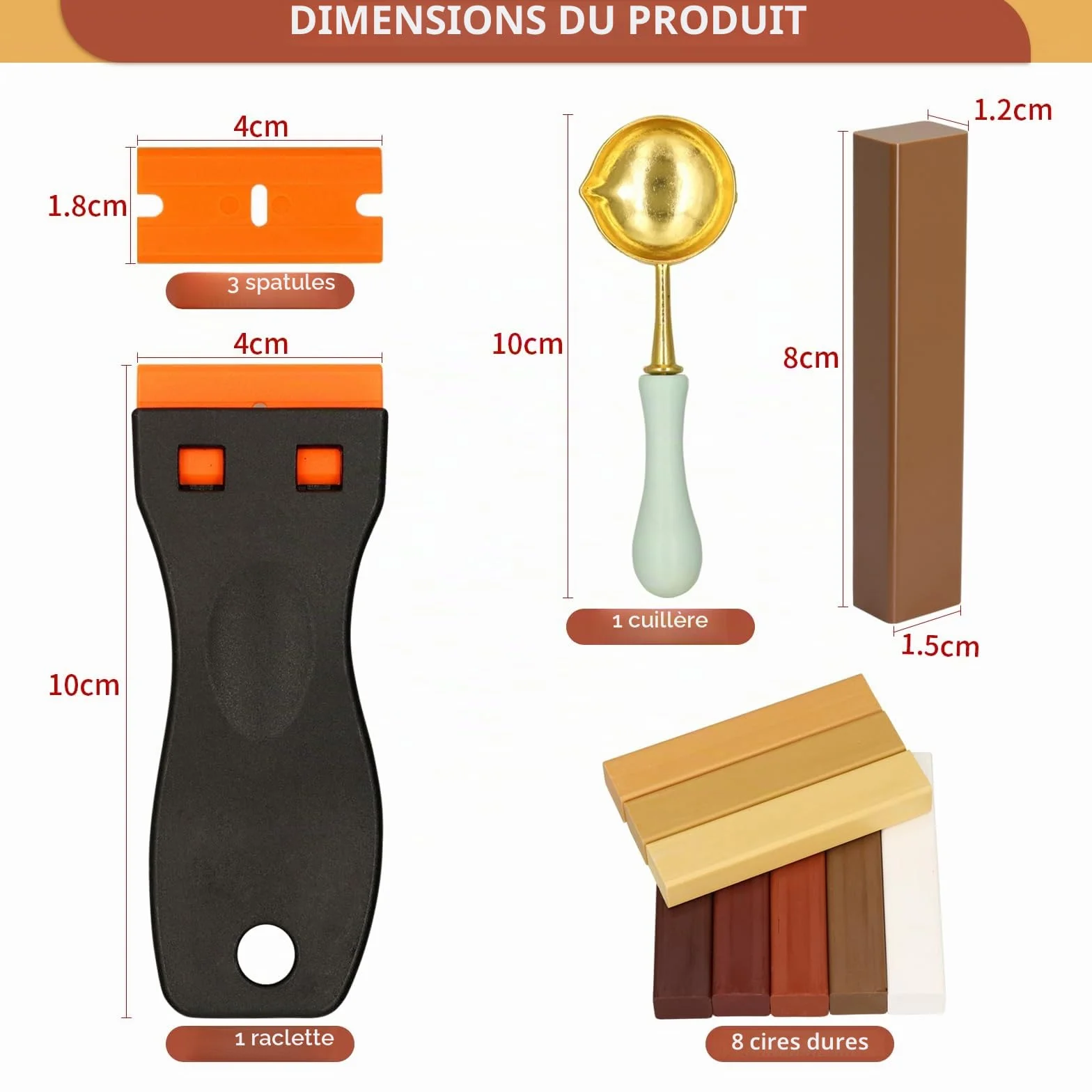 Kit Reparation Parquet 8 Couleurs Brun, Pate a Bois, Pate a Bois Rebouchage, Pâte à Bois, Parquet Stratifié pour Réparer les Rayures, Fissures et Trous sur le Stratifié et le Bois