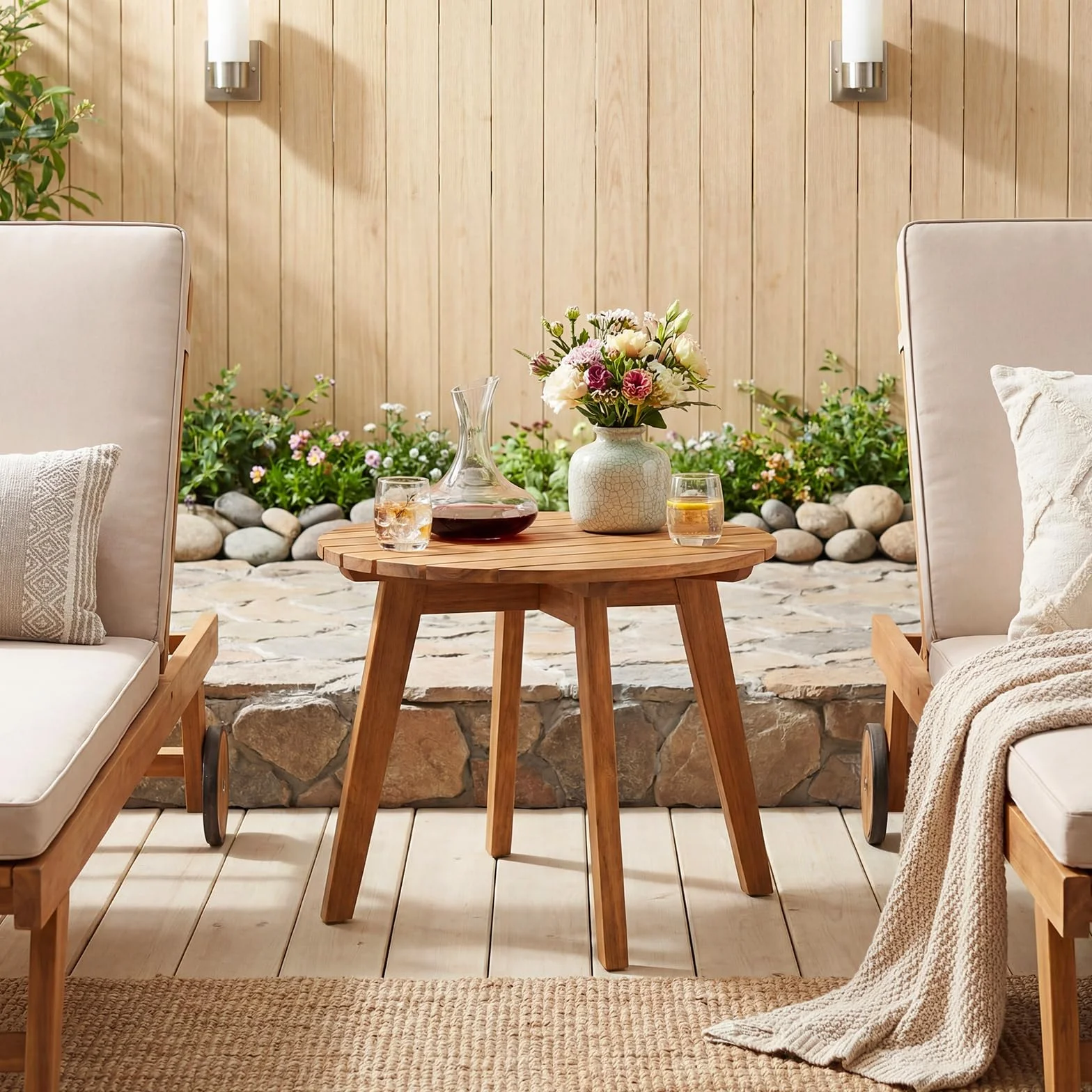 COSTWAY Table d'Appoint Extérieure en Bois d'Acacia, Table Bistro de Jardin Ronde 43 x 75 cm