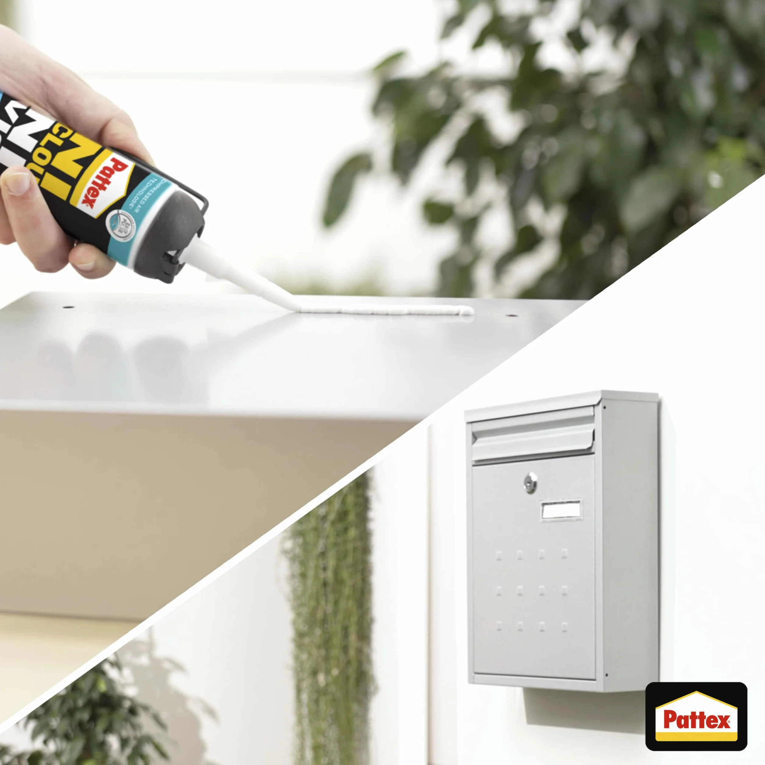 Pattex – Colle Ni Clou Ni Vis Résiste à l'Eau (MSP de 326 g) – Colle de fixation à maintien immédiat pour intérieur & extérieur – Mastic blanc résistant à l’eau, flexible et repositionnable