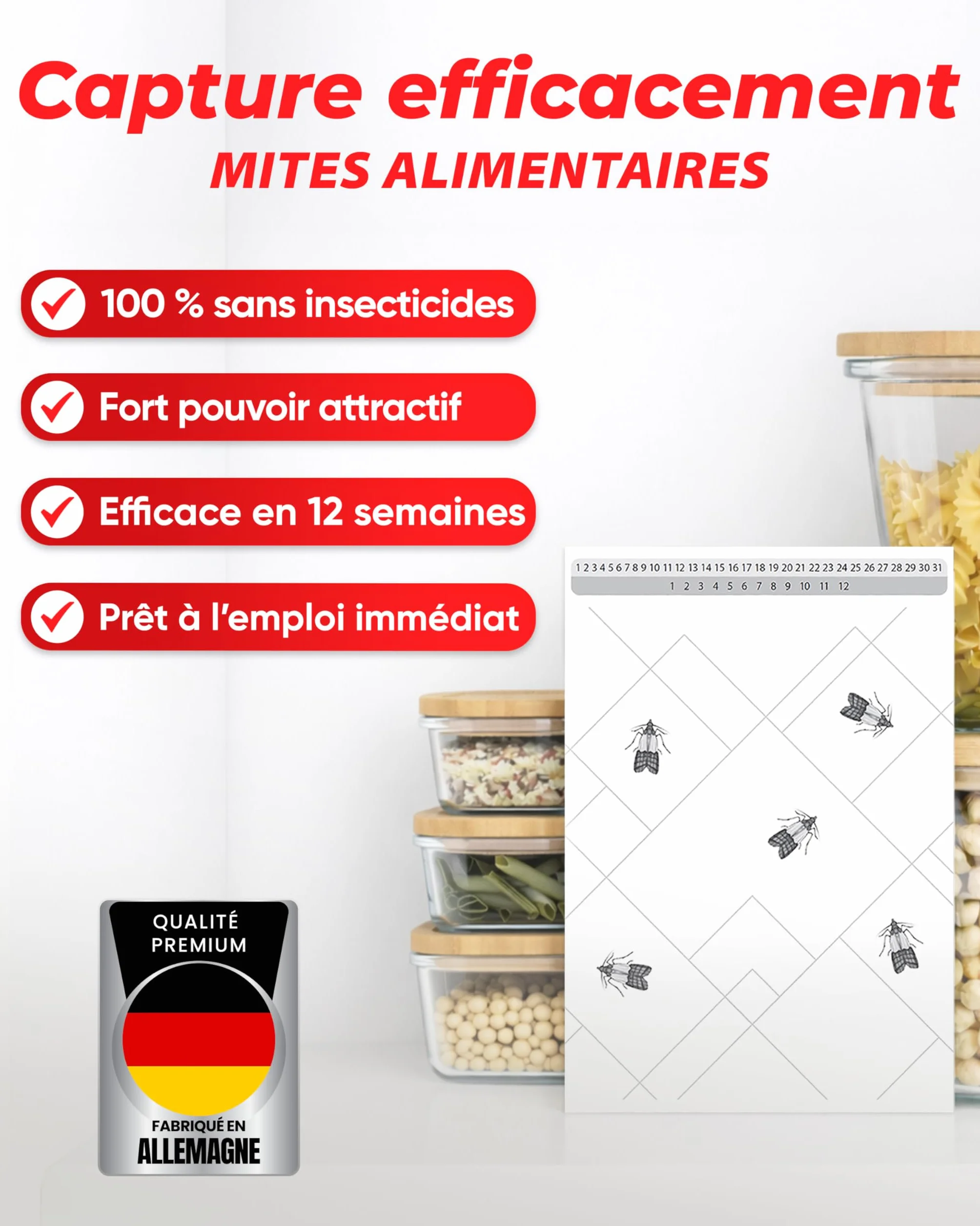 PIC Pièges à Mites Alimentaires 6 Pièges Anti Mites avec Phéromones pour Cuisine Placard Garde-Manger Protection 8 Semaines