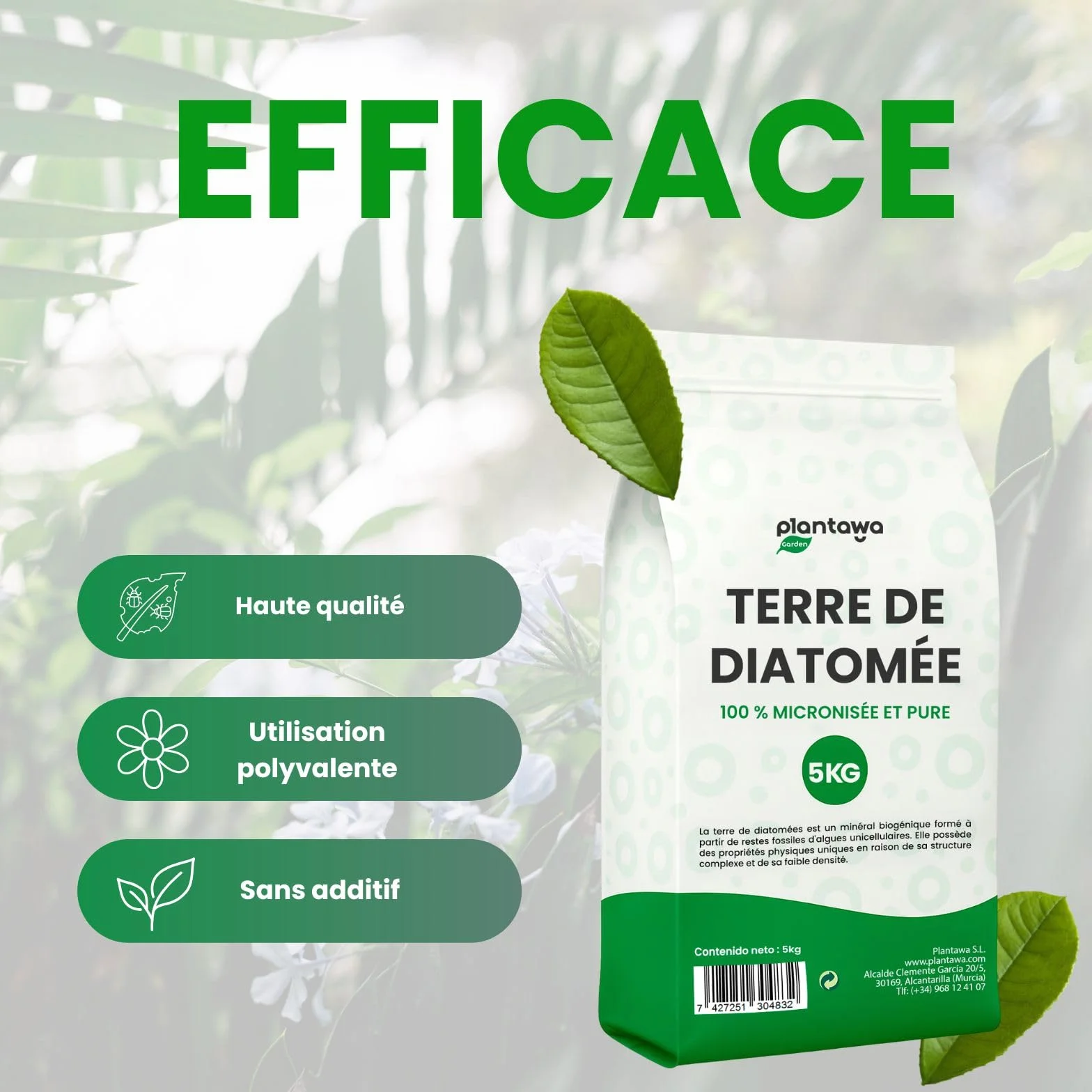 Terre de Diatomée 5Kg 100% Naturelle Non Calcinée Poudre Ultrafine Blanche Pure