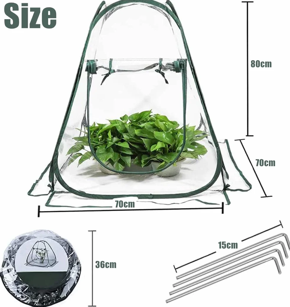 Tente à Effet de Serre Escamotable, Mini Maison de Culture en PVC pour Plantes, Serre Portable 70x70x80cm avec Piquets