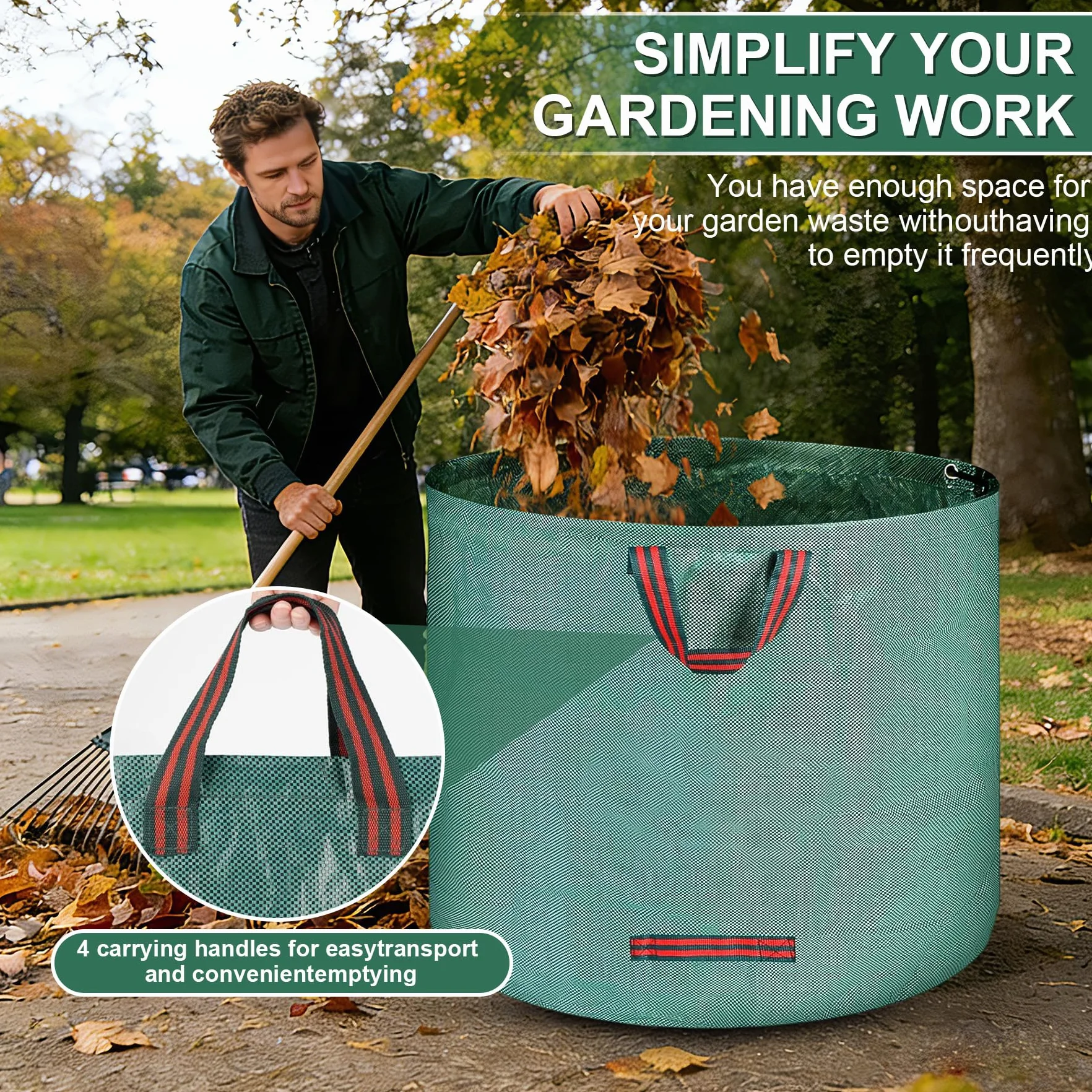 Sac Jardin 500L Vert Dechets Verts Pliables Reutilisables avec Poignees