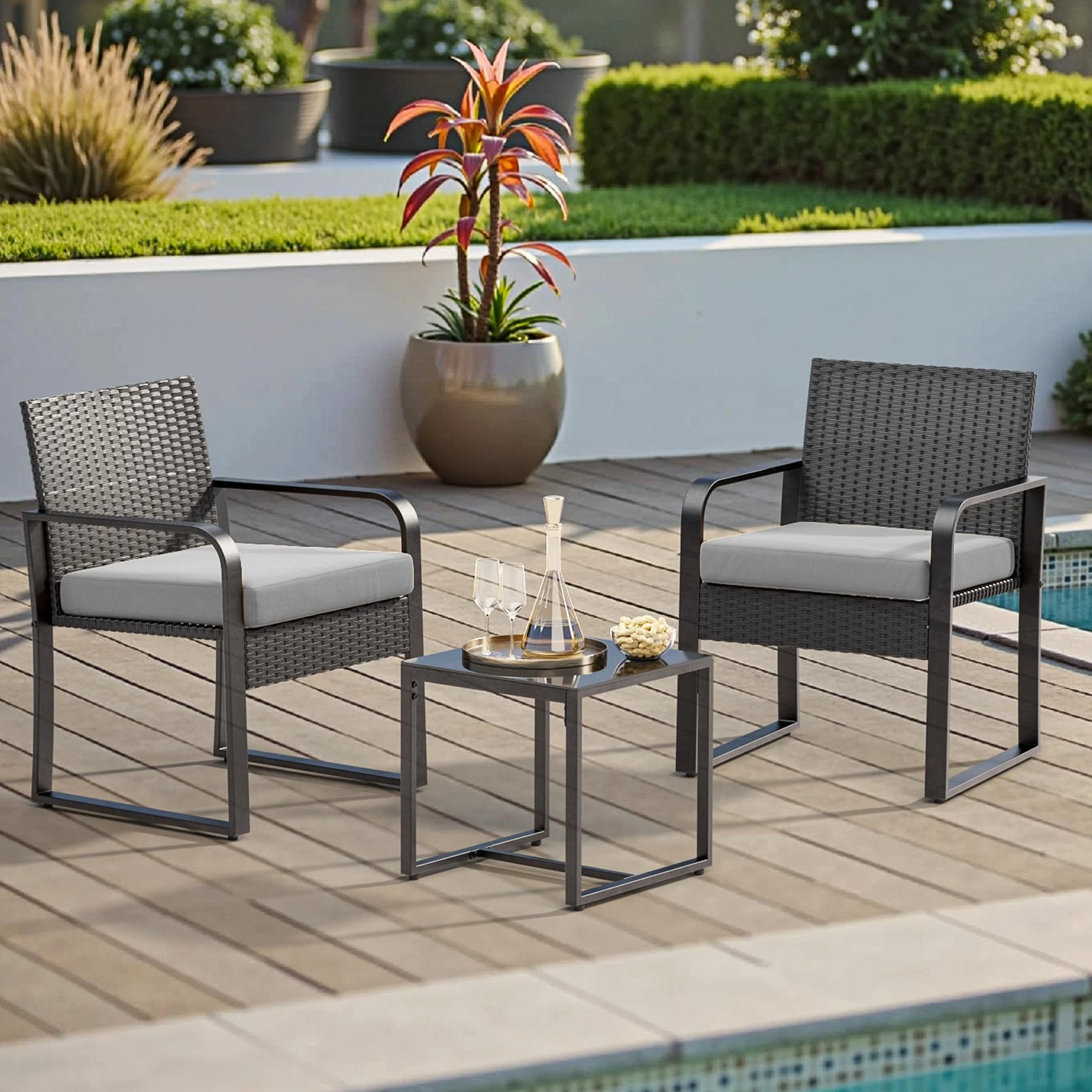 Bealife Ensemble de Meubles de Jardin en Rotin pour 2 Personnes, Gris