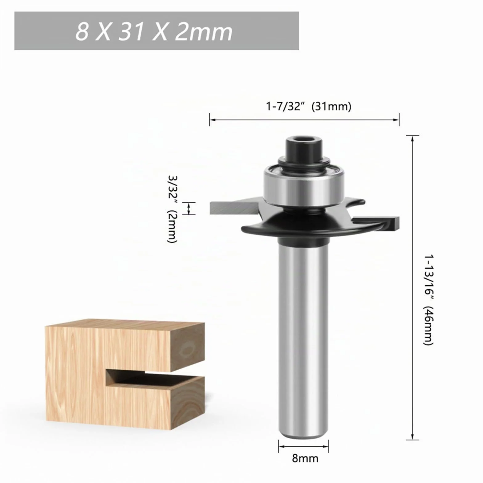 Lot de 4 fraises pour défonceuse à disque pour défonceuse - Tige de 8 mm - 2 mm, 3 mm, 4 mm, 5 mm - Avec roulements à billes - Outils pour le travail du bois, fraise à affleurer pour la coupe du bois