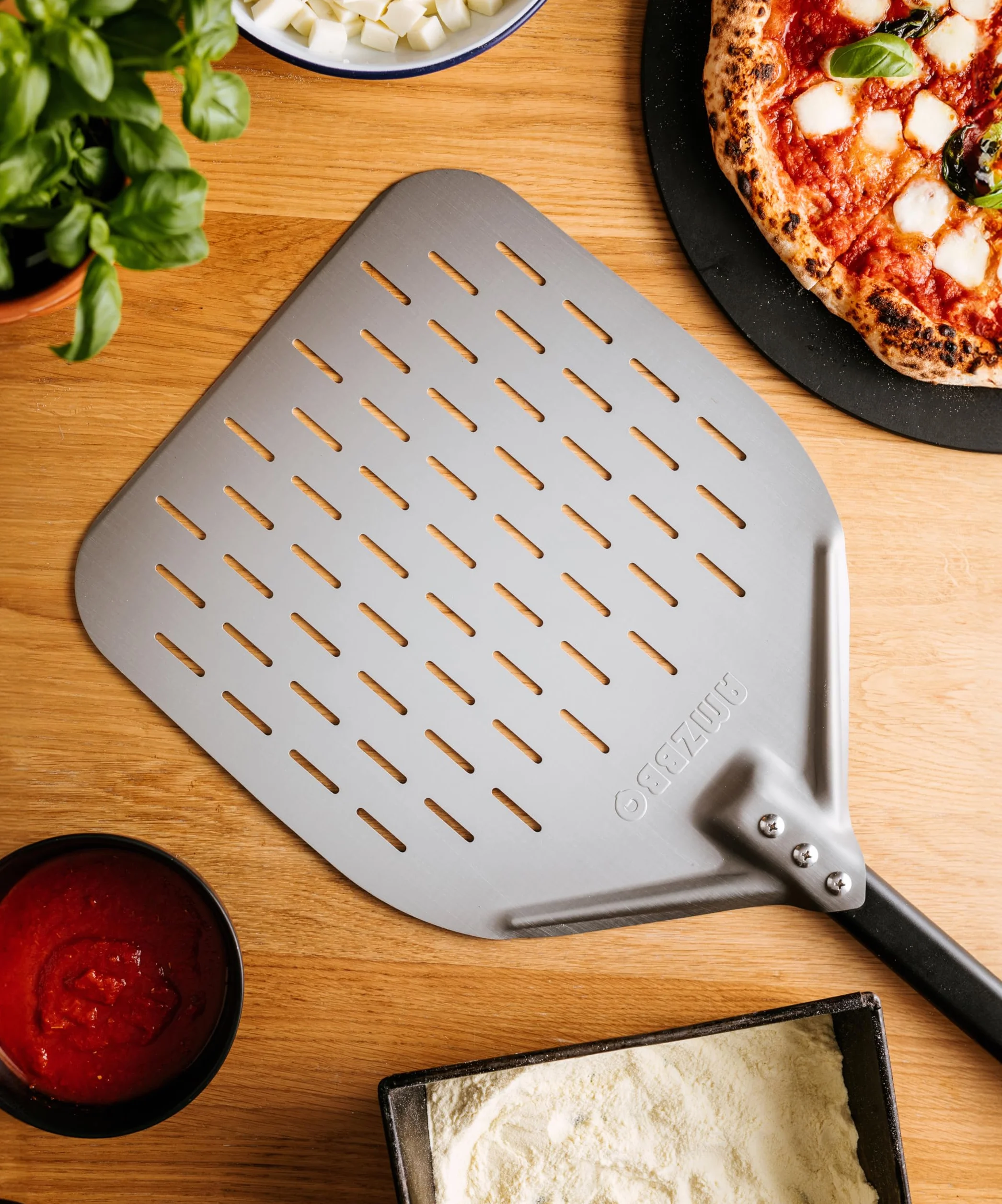 Pelle à pizza perforée en aluminium anodisé dur 40 x 40 x 76 cm accessoire barbecue