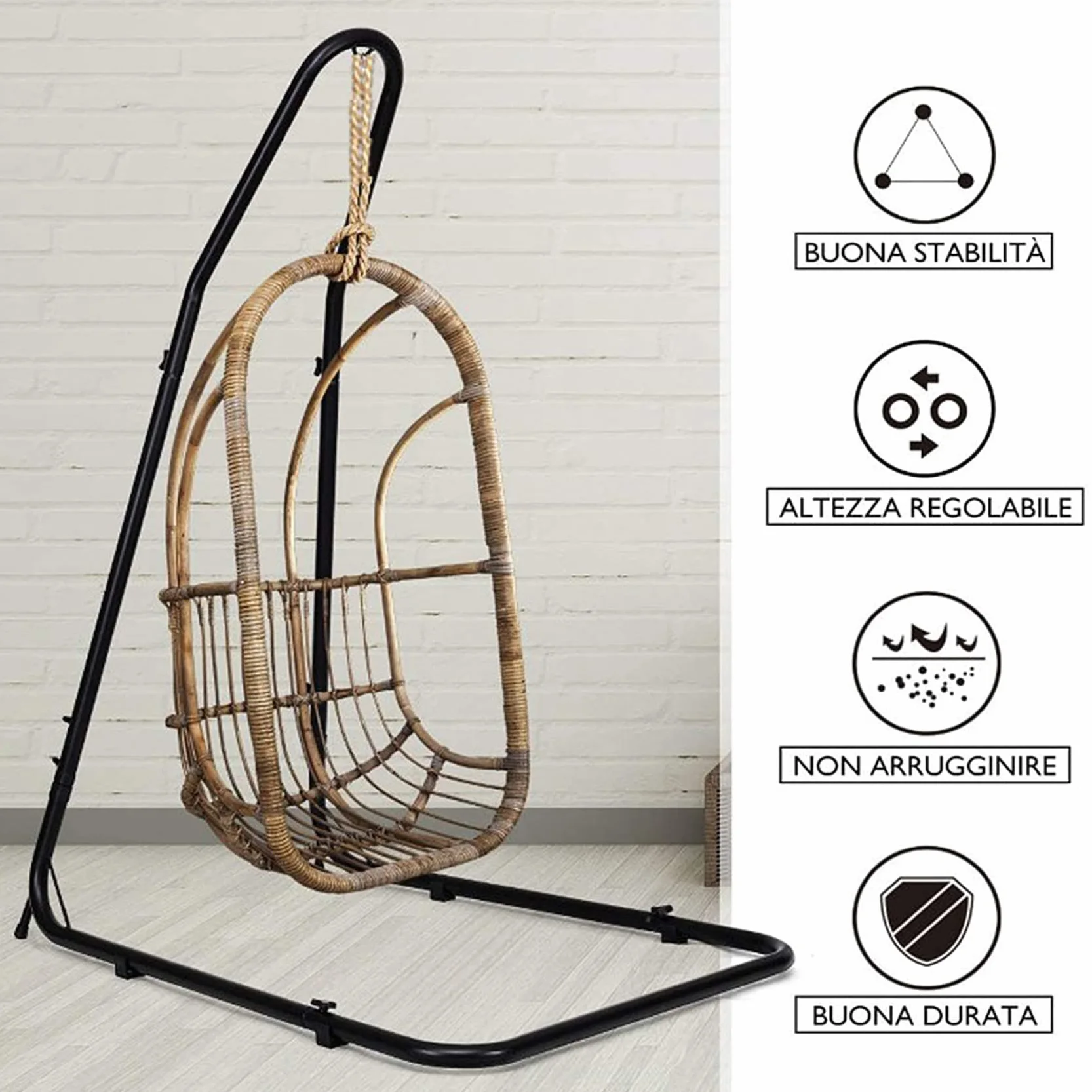Support pour Hamac en Acier Réglable 135x115x200cm Noir