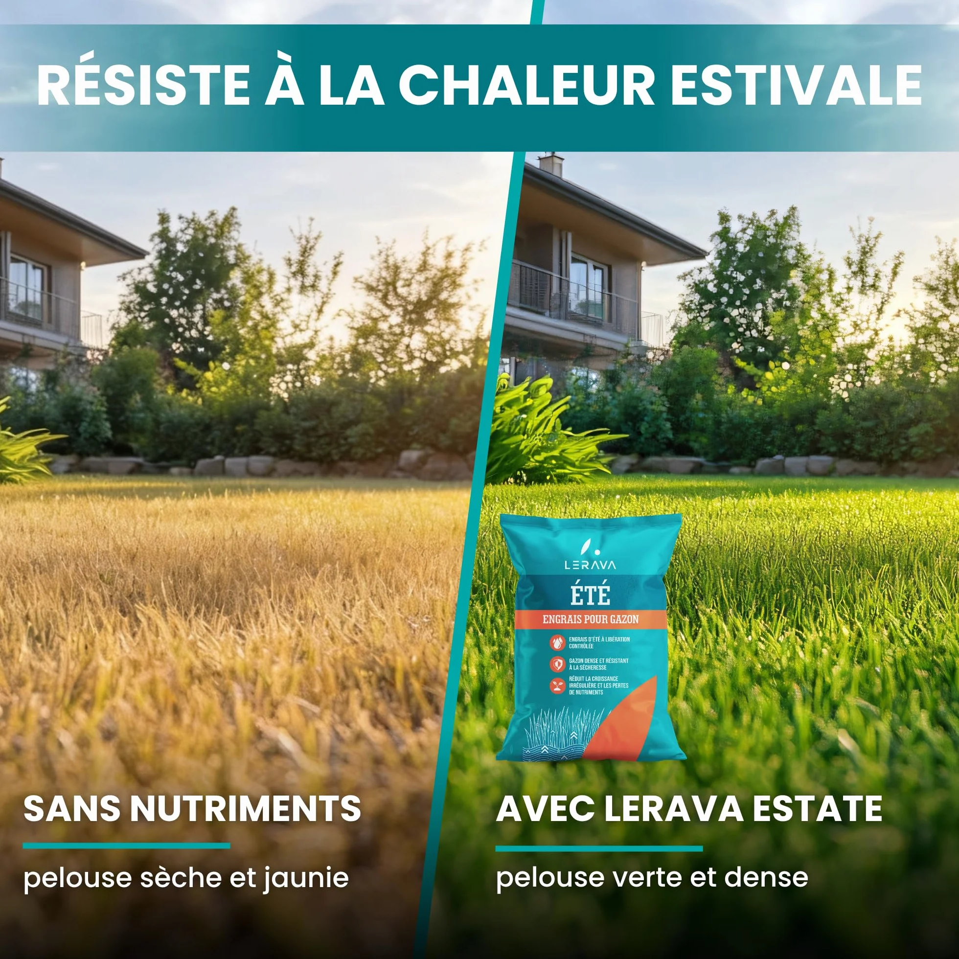 LERAVA® Engrais gazon été 70m² - anti mousse granulés riche en azote - Nutrition équilibrée pelouse verte dense