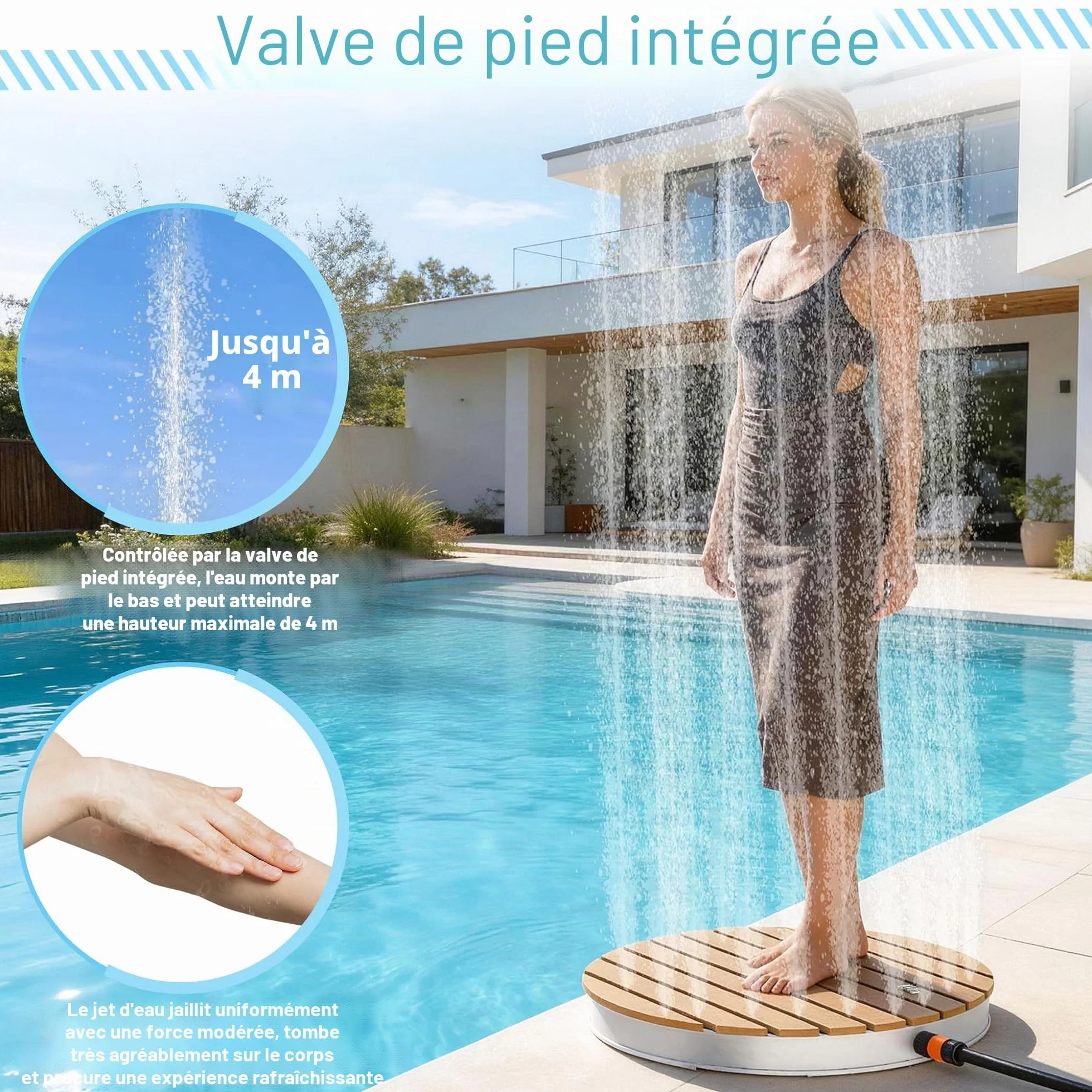 UISEBRT Douche de jardin extérieure WPC aluminium solaire mobile camping hauteur réglable 4m piscine terrasse