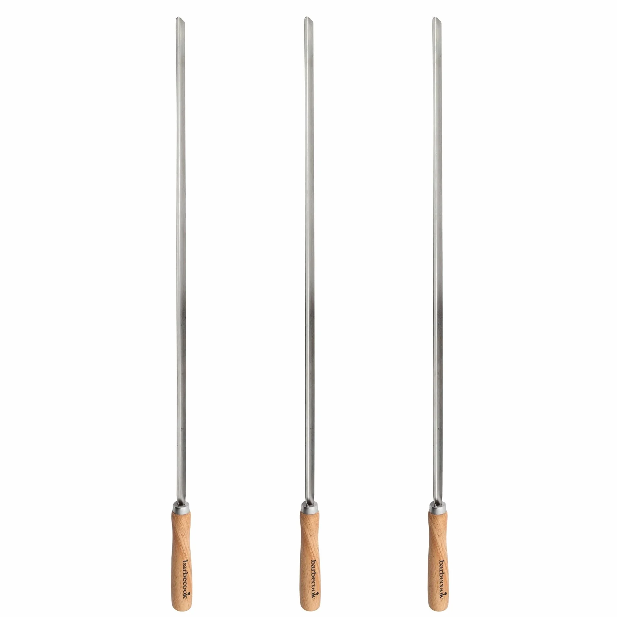 Barbecook Brochettes de Barbecue Réutilisables Set de 3 XL, Acier Inoxydable et Bois, 65cm