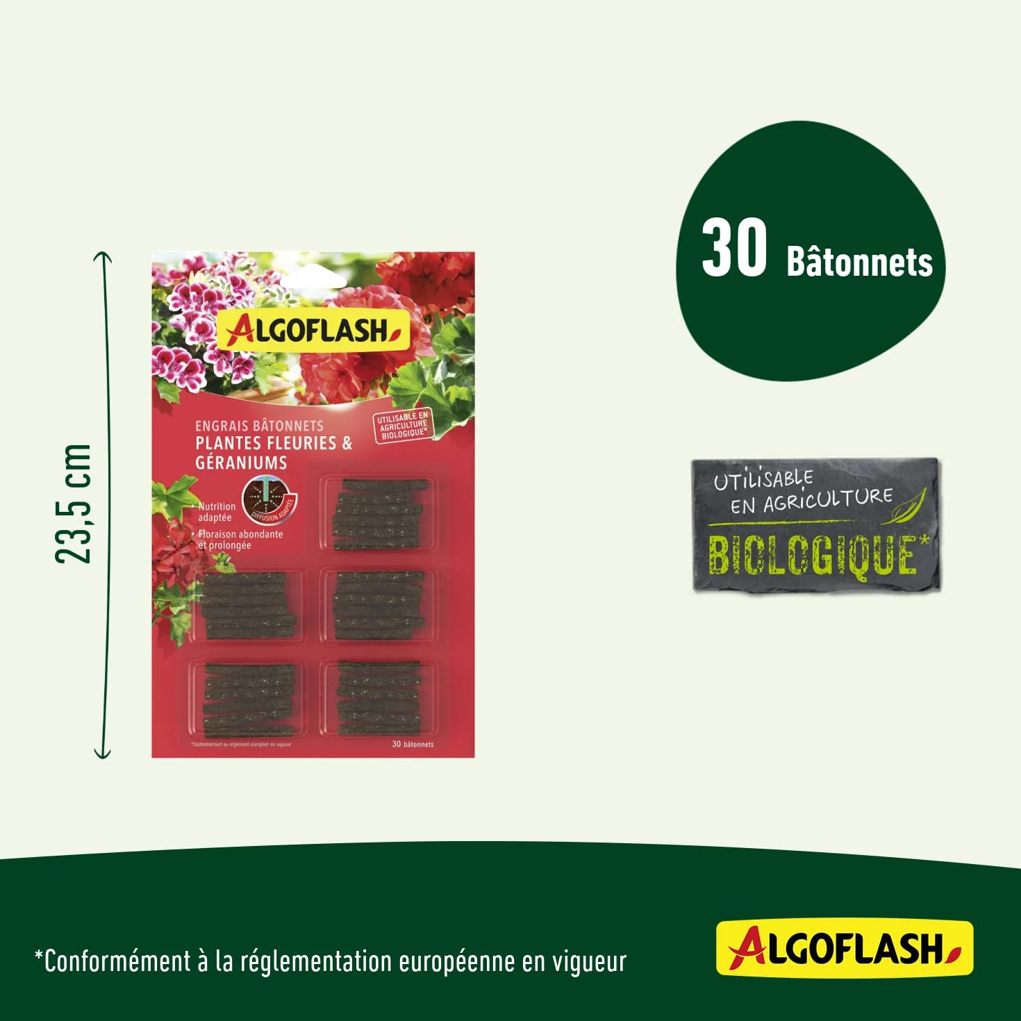 Algoflash Bâtonnets Engrais Géraniums Plantes Fleuries Biologique 30 Bâtonnets