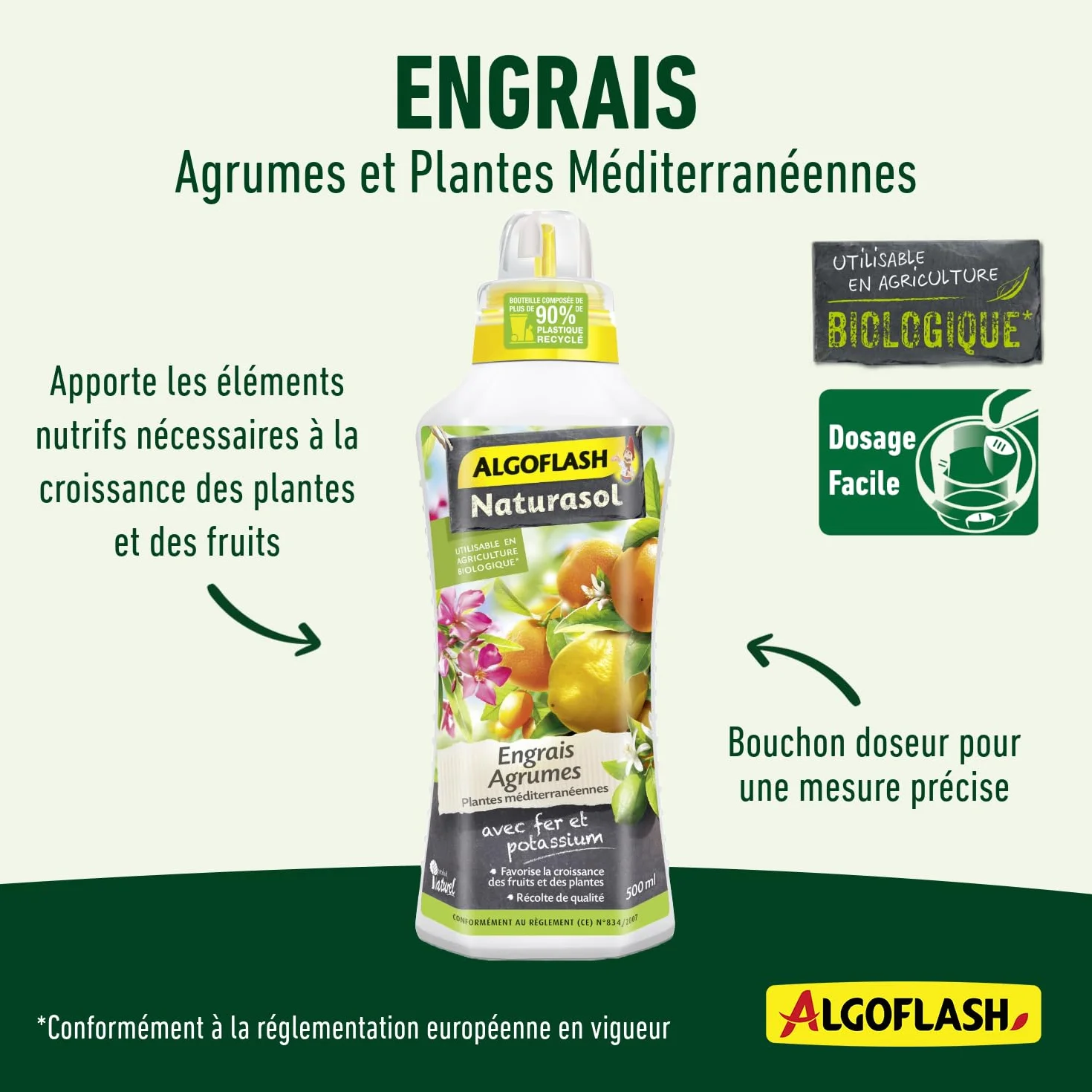 Algoflash NATURASOL Engrais Liquide Agrumes Plantes Méditerranéennes 500 mL