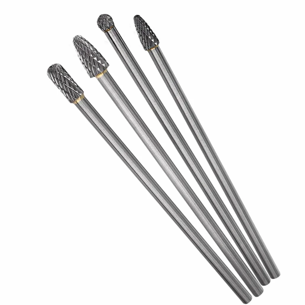 Treki 4Pcs Lot de Longue Double Coupe Fraises Rotatives en Carbure de Tungstène de Tige 6mm(1/4") pour Métal Gravure sur Bois Polissage Verre Bijoux Céramique