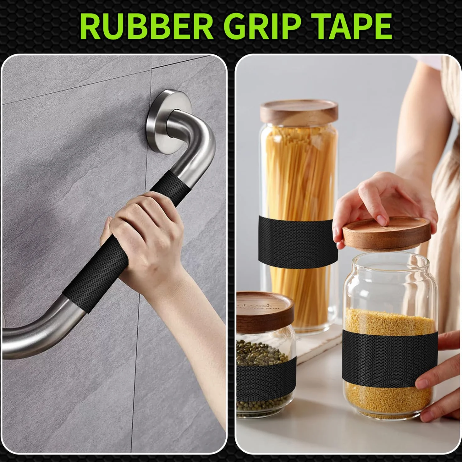 Aobrill Ruban antidérapant en caoutchouc, adhésif texturé super puissant pour un maintien sûr et une friction sûres, idéal pour les outils, gadgets, bricolage et plus encore (noir, 2,5 cm x 3 m)