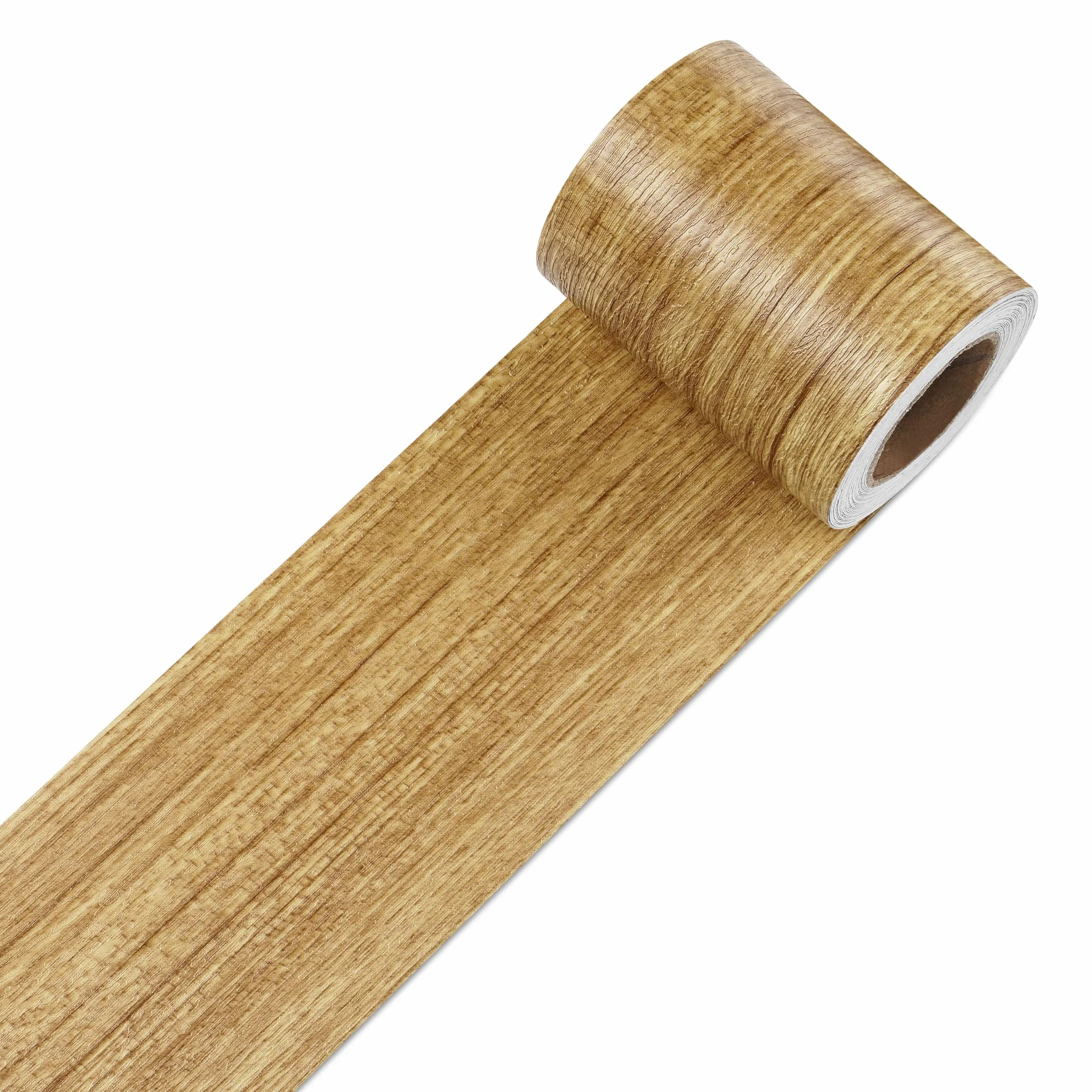 Decotalk Bordure de Papier Peint Autocollant Du Grain Du Bois Brun 7.6X1500cm Frise Murale Adhesive Bordure Imperméable en PVC Plinthe Amovible Décoration Murale Pour Cuisine Salle de Bain
