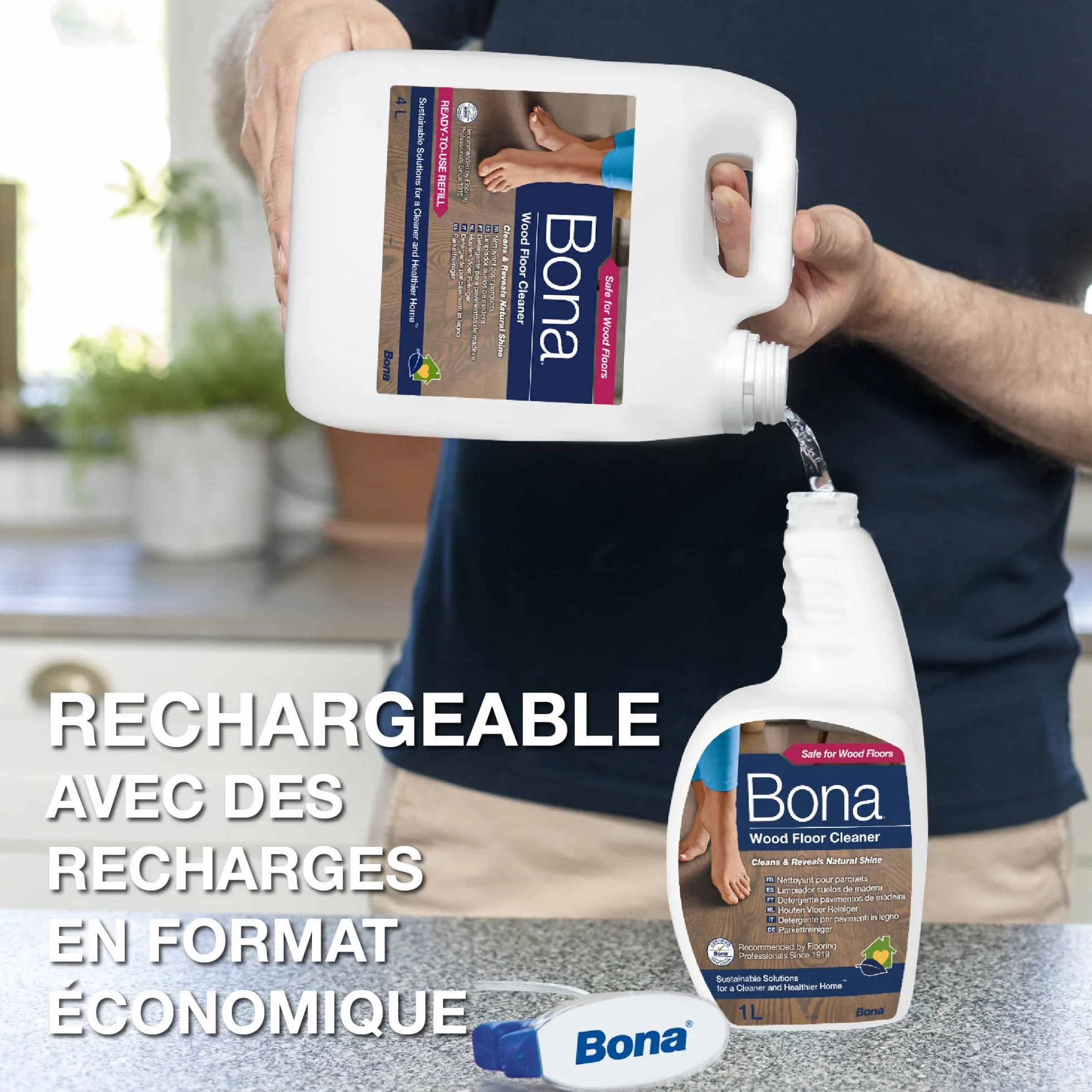 Bona Nettoyant Parquet 1L - Produit Nettoyant Sol Professionnel - Bois - Nettoyant Sol Non Moussant - Sans Résidu & Sèche Rapidement