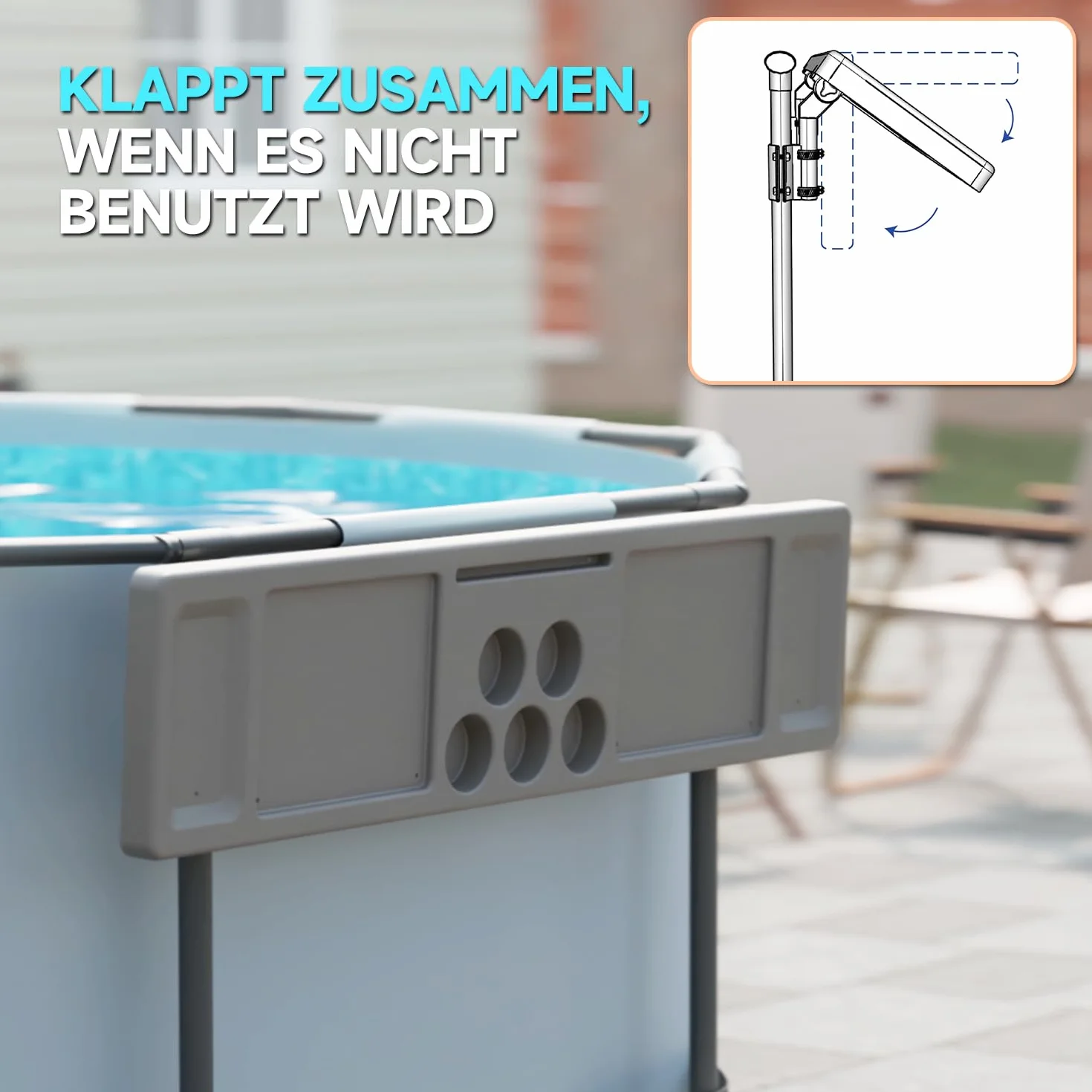 ECO POOLTECH Table de Bar de Piscine Pliable 2 en 1 avec 5 Porte-gobelets pour Piscine Hors Sol