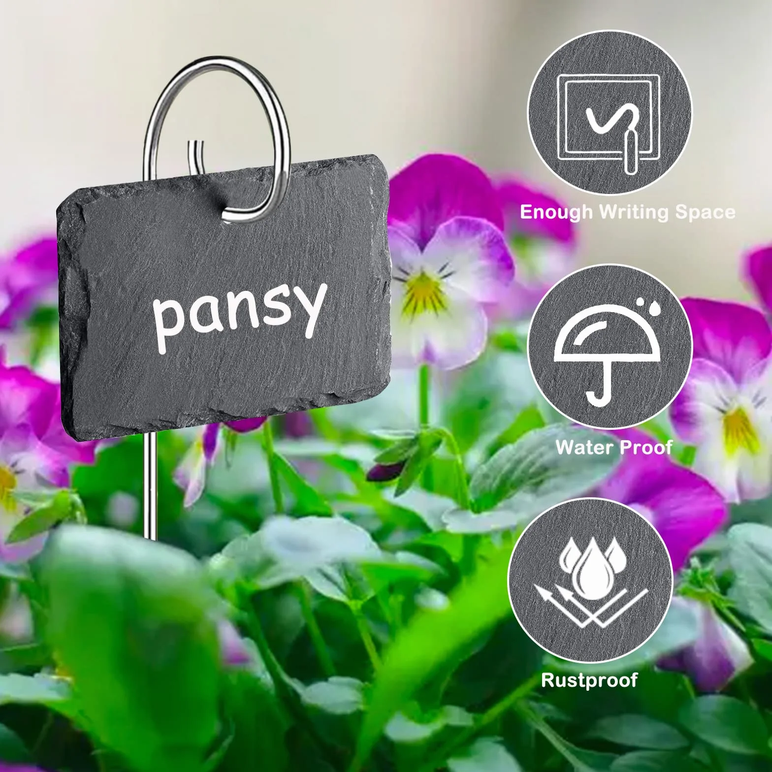 Étiquettes en Ardoise Jardin 10x8 cm avec Tiges Acier Inoxydable Réutilisables pour Plantes Potager Exterieur