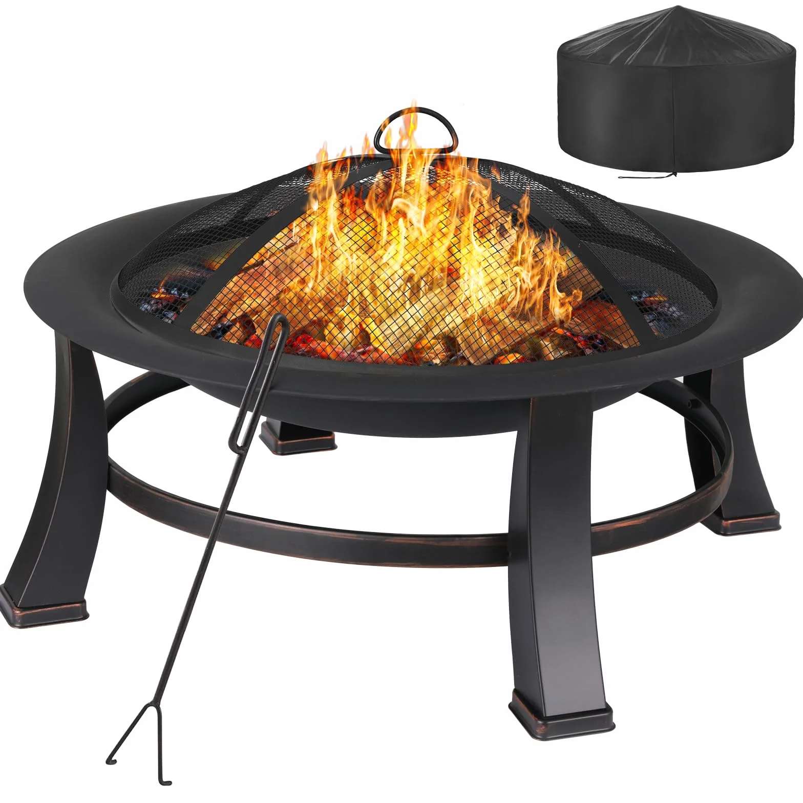 TLGREEN Brasero Exterieur Ø 76 cm avec Grille Barbecue Rétro Jardin Terrasse Foyer Extérieur Noir Grand