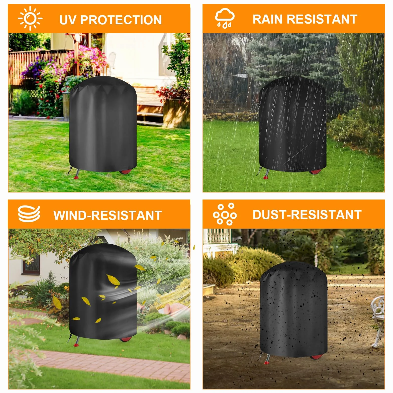 Housse Barbecue Exterieur Rond 210D Oxford Anti-UV Anti-l'eau Ø61x72cm Noir