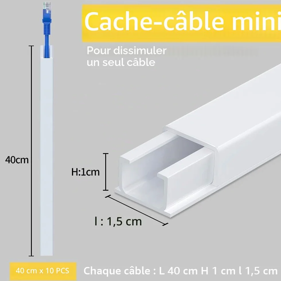 kinkaivy Goulotte Passe Câble, 4M Mini Goulotte électrique Autocollante, Pouvant être Peinte Goulotte pour Cacher Un Câble d'enceinte ou Un Câble TV–10x40CM(Longueurs), 15mm (Largeur), 10mm(Hauteur)