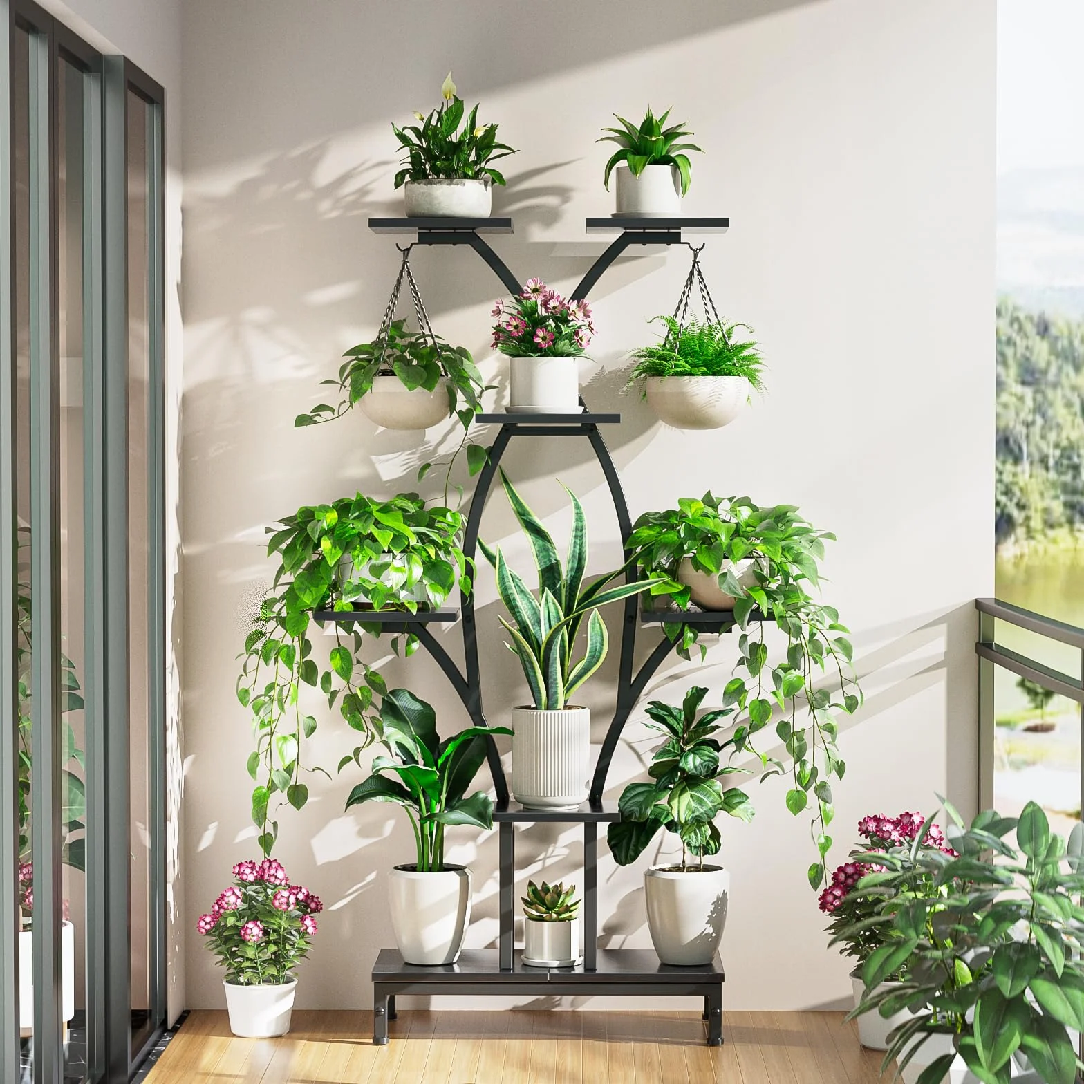 Mutool Support pour plantes d'intérieur avec lampes de culture, étagère 163 cm, support d'angle peu encombrant