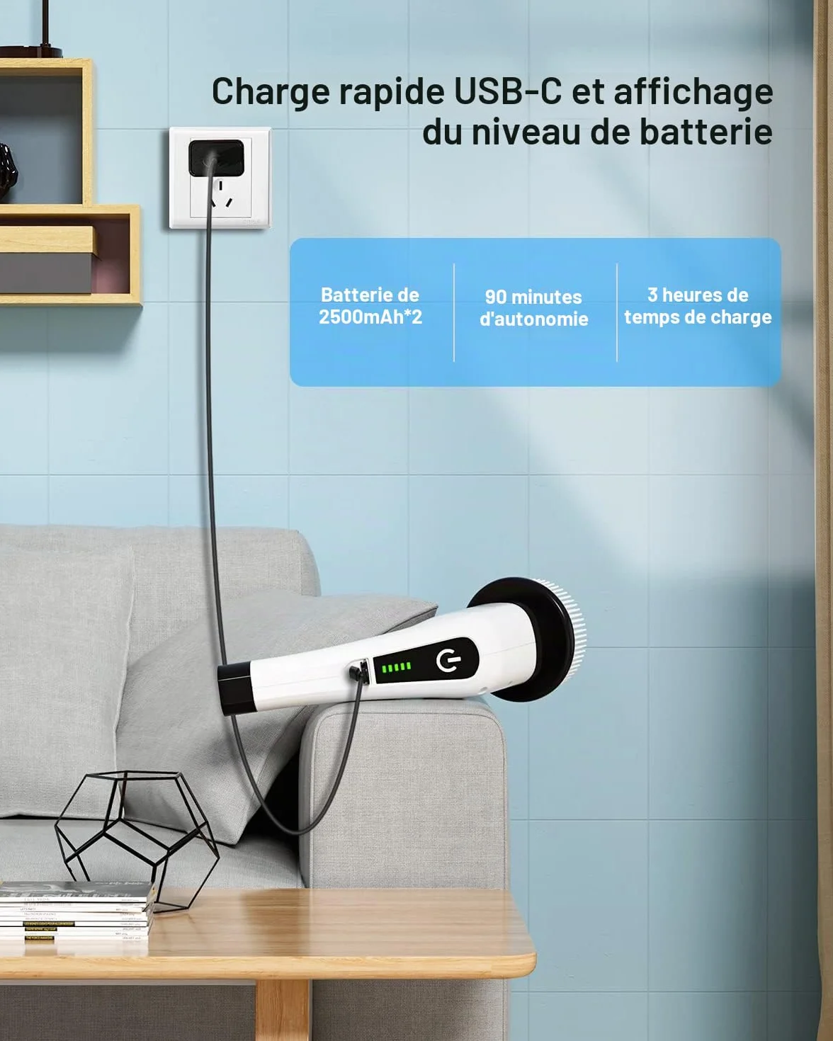 Brosse Electrique Nettoyage Rotative, Brosse de Nettoyage sans Fil avec 8 Têtes de Brosse Remplaçables, Electric Spin Scrubber avec Poignée Réglable de 137cm pour Salle de Bain Cuisine Voiture