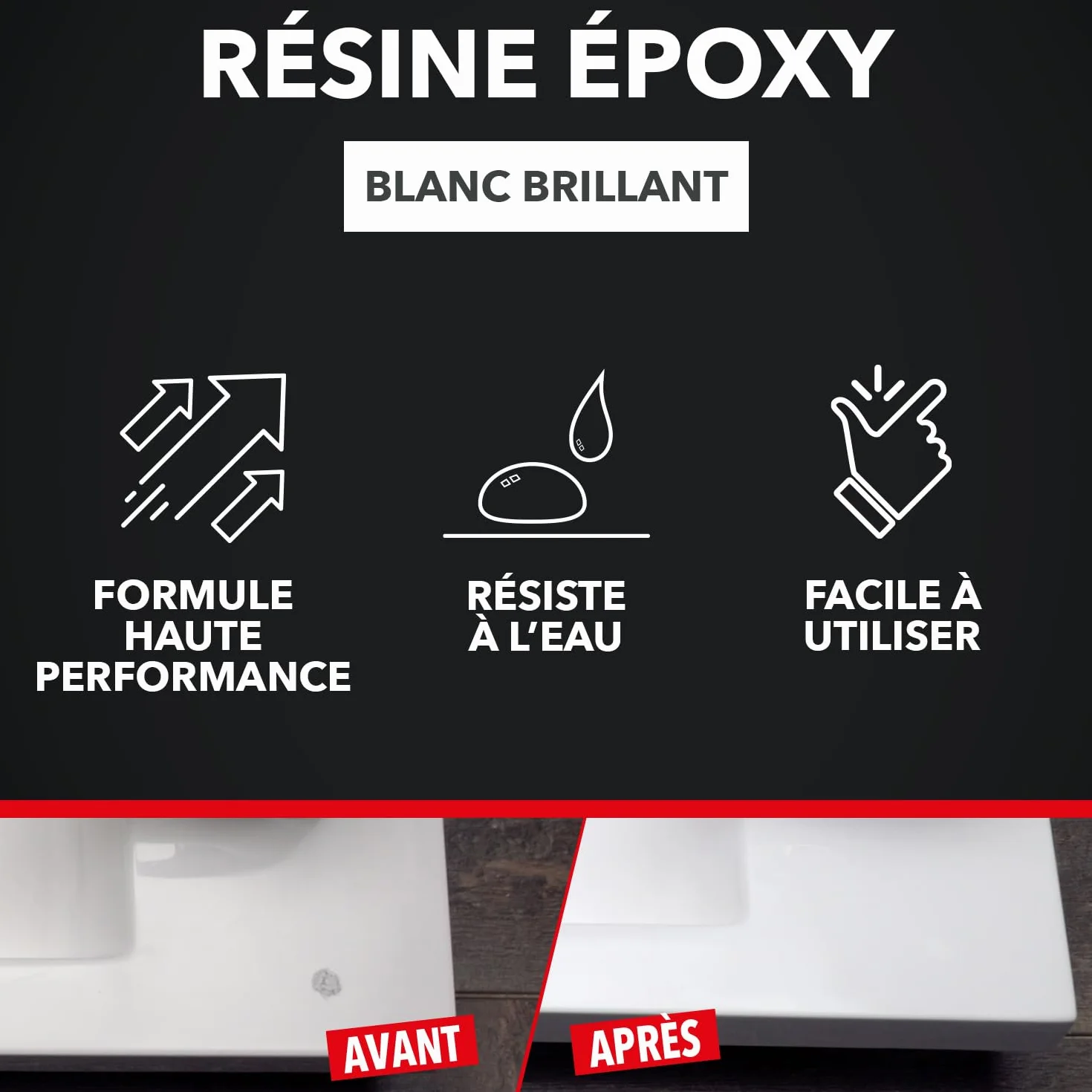 SINTO Répare faïence émail et céramique blanc 15g, répare éclats trous et fissures des sanitaires, éviers douches vasques baignoires et WC, 1 dose = 1 réparation, intérieur et extérieur