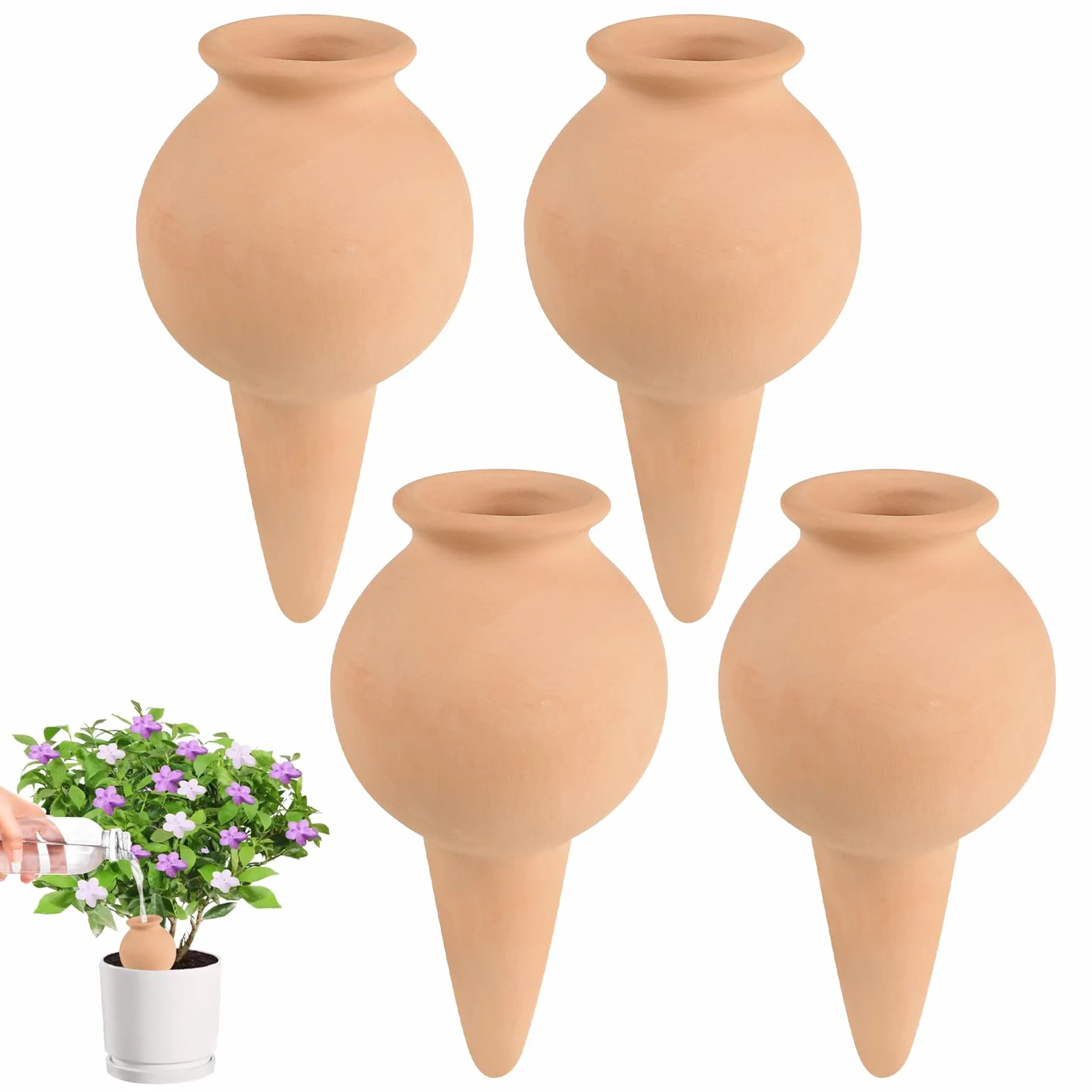 EXLECO Oyas Arrosage Automatique 4pcs Cône Argile 100ml Irrigation Plante Intérieur Extérieur