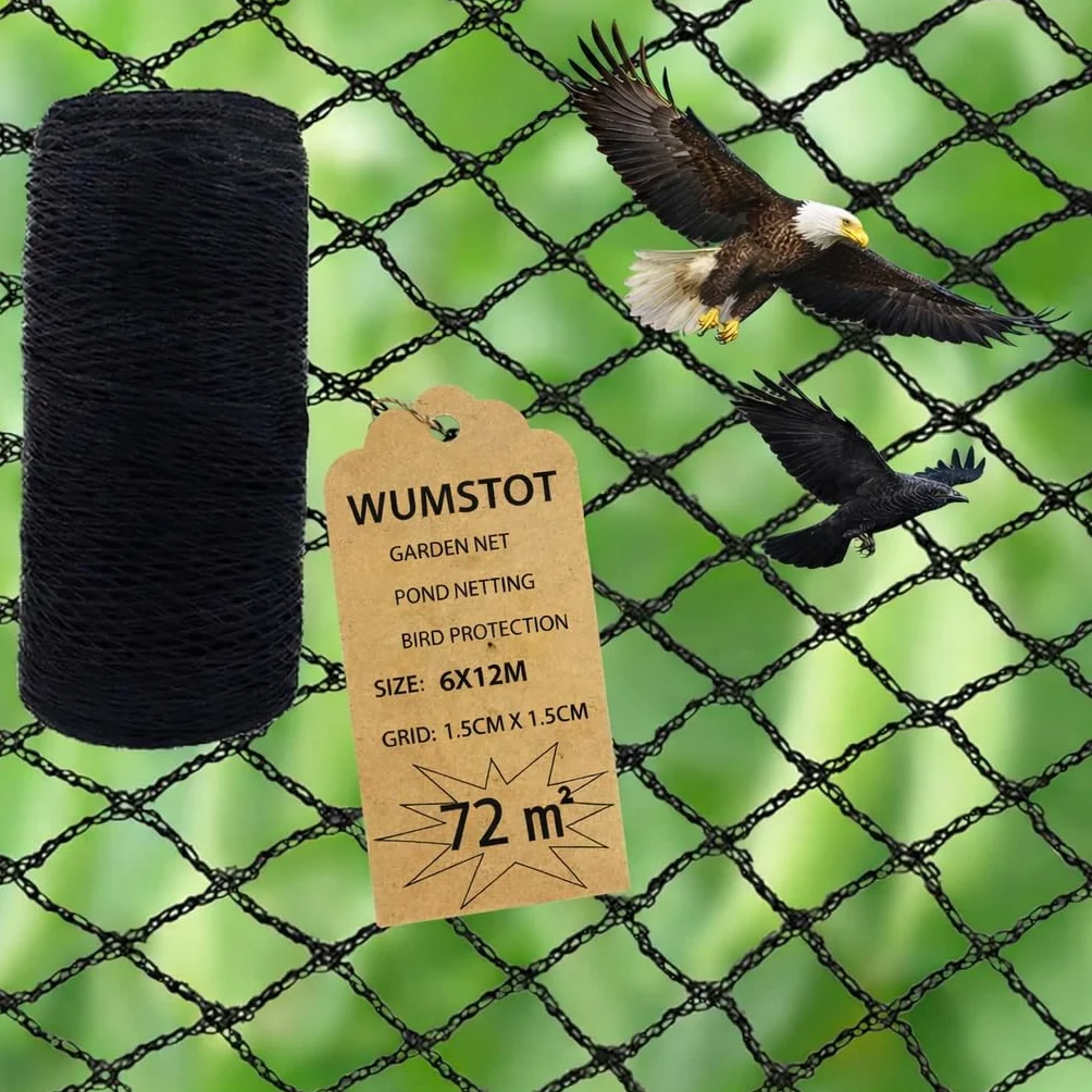 Filet Anti-Oiseaux en Polyéthylène 6×12 m Maillage 1,5 cm Protection Jardin Arbres Fruitiers
