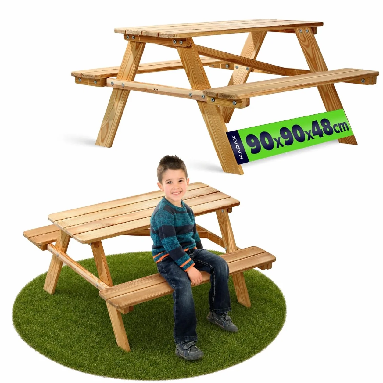 KADAX Table de pique-nique pour enfant en bois avec bancs, ensemble de jardin