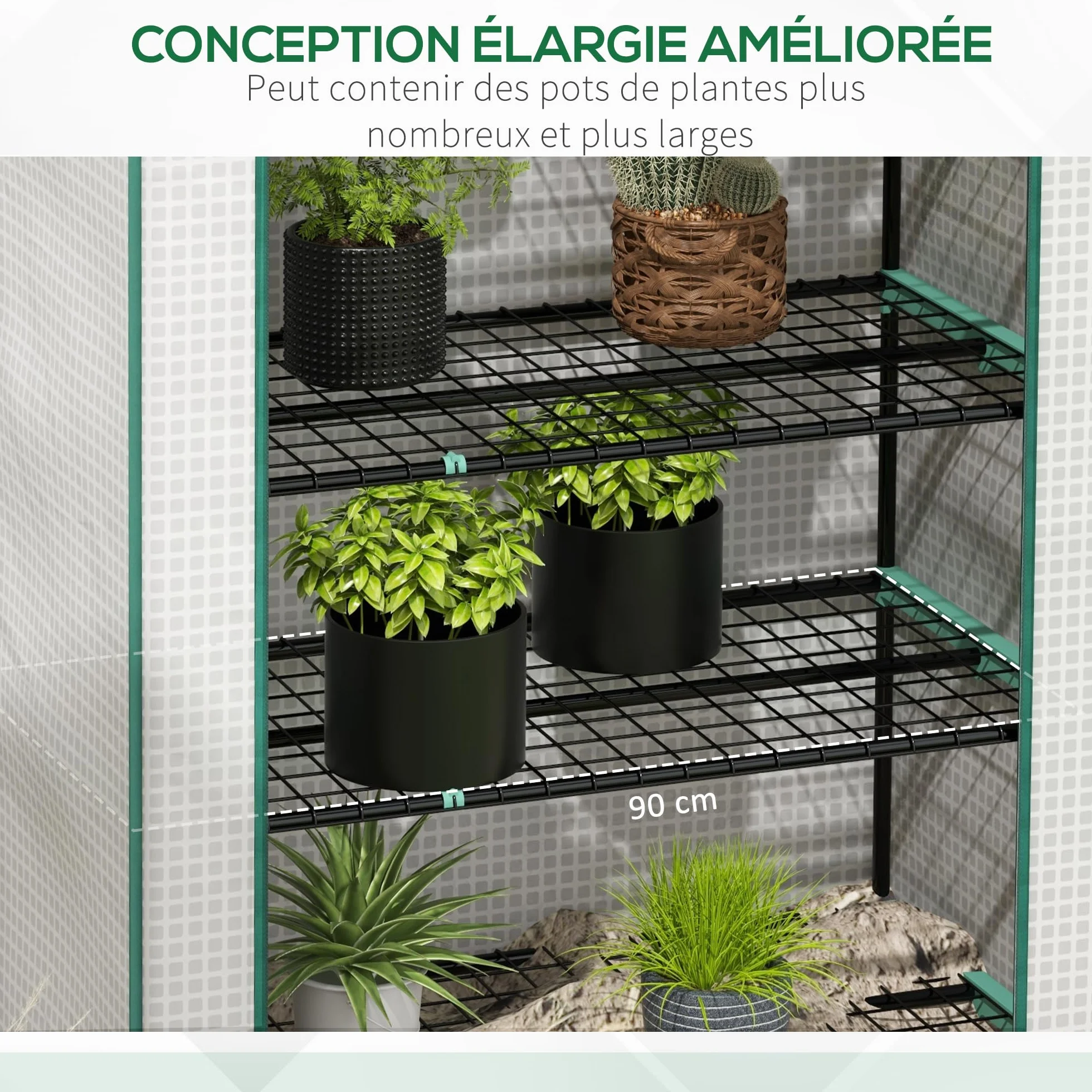 Outsunny Serre de Jardin 5 Niveaux, Balcon, Acier, Porte zippée Enroulable, 90x49x193cm, Blanc