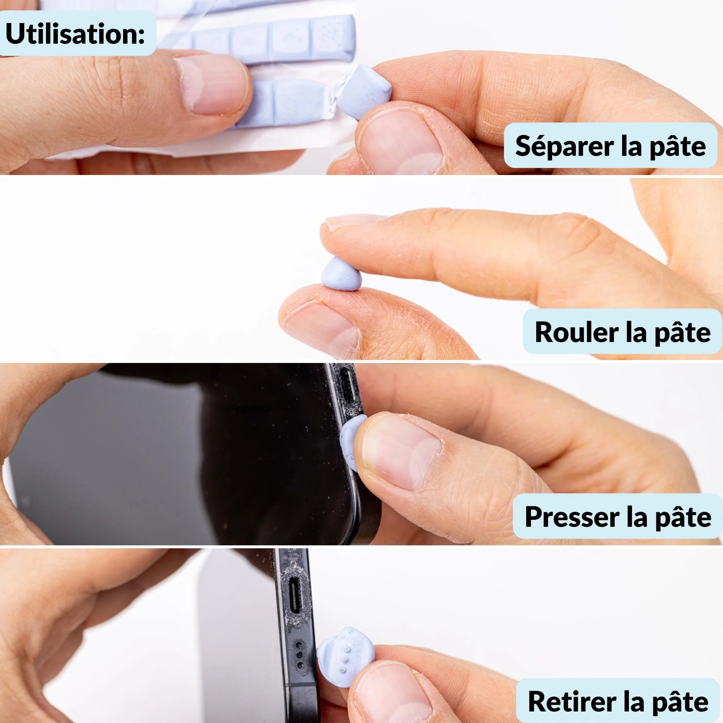 LENS-AID Kit de nettoyage 5 en 1 pour smartphone avec modelage USB-C et Lightning, pinceau, bâtonnets, chiffons en microfibre pour connecteurs, écouteurs, écrans et emplacements pour téléphones