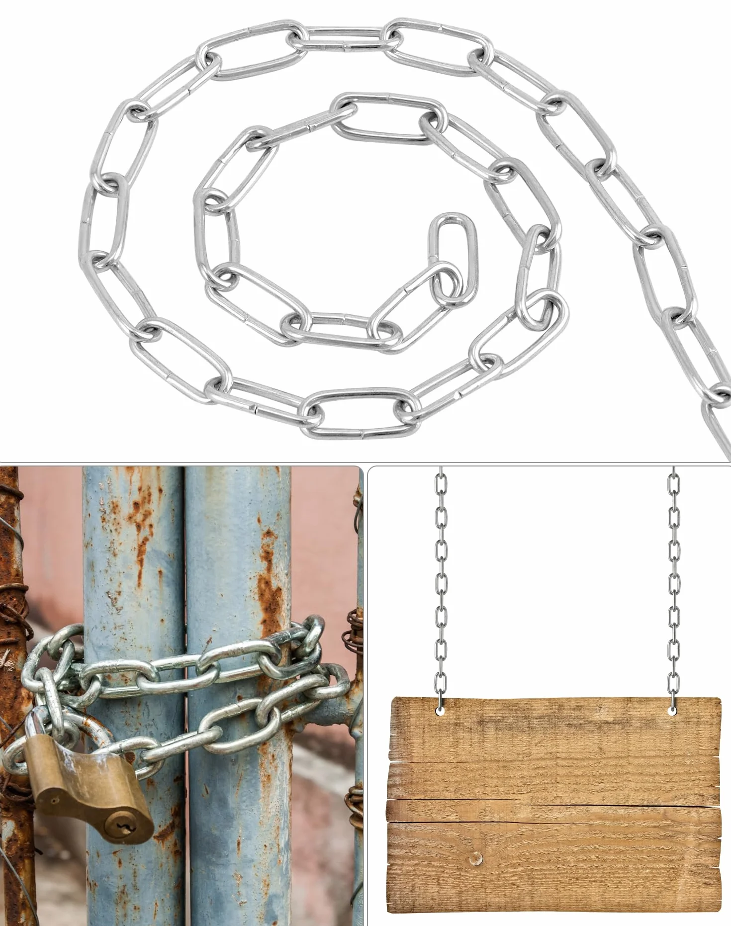 QWORK® 2 Pièces Chaîne acier galvanisé - Ø 2 mm - 5 m - résistant à la rouille - pour corde à linge/plantes suspendues/chaîne pour chien/antivol de vélo/décoration DIY