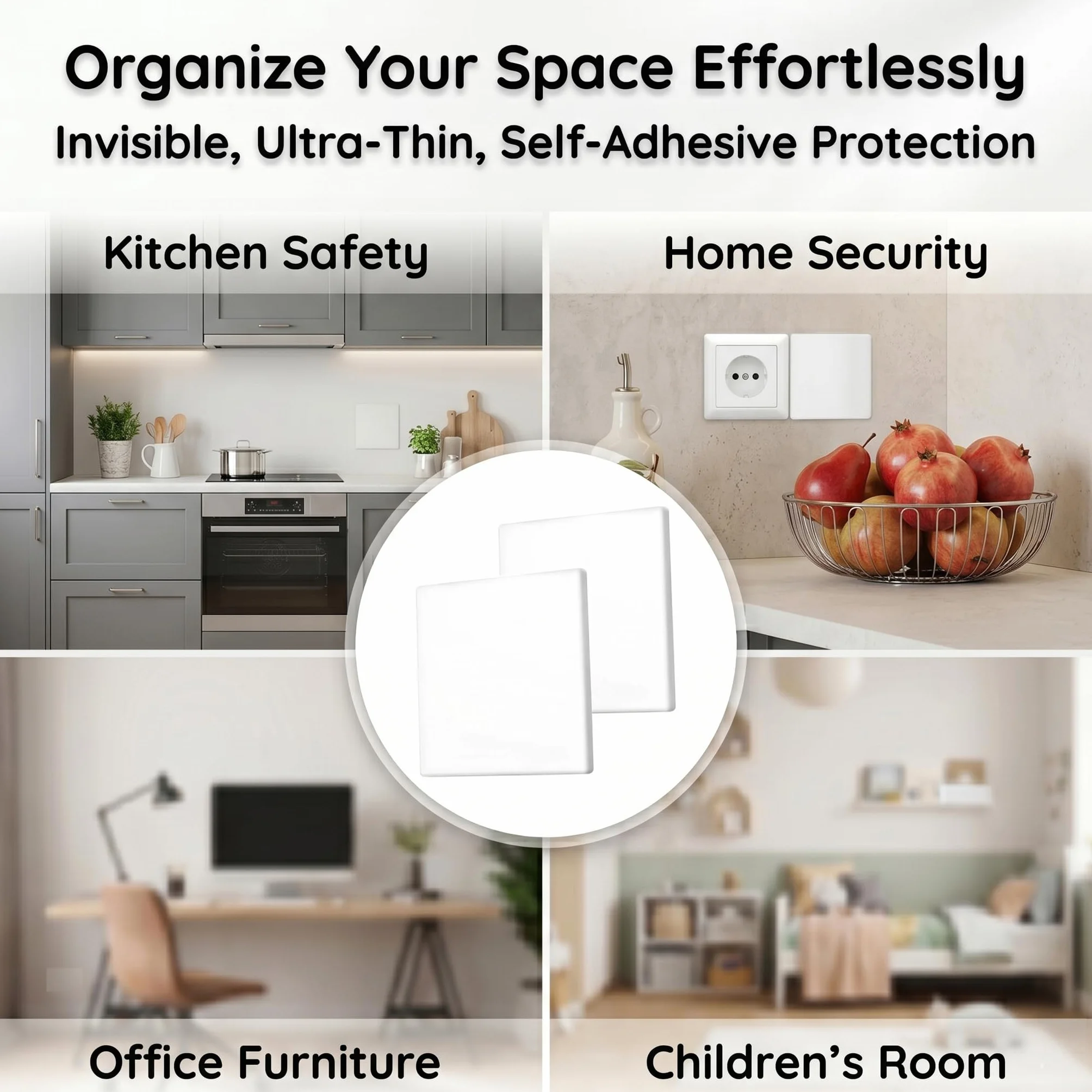 Ruvan Sans Perçage Cache-Prise Blanc Design, Lot de 2 Plaques d'Obturateur Autocollantes 86x86mm, Protection de Mur Prise et Interrupteur, Panneau de Finition en PC pour Rénovation Maison