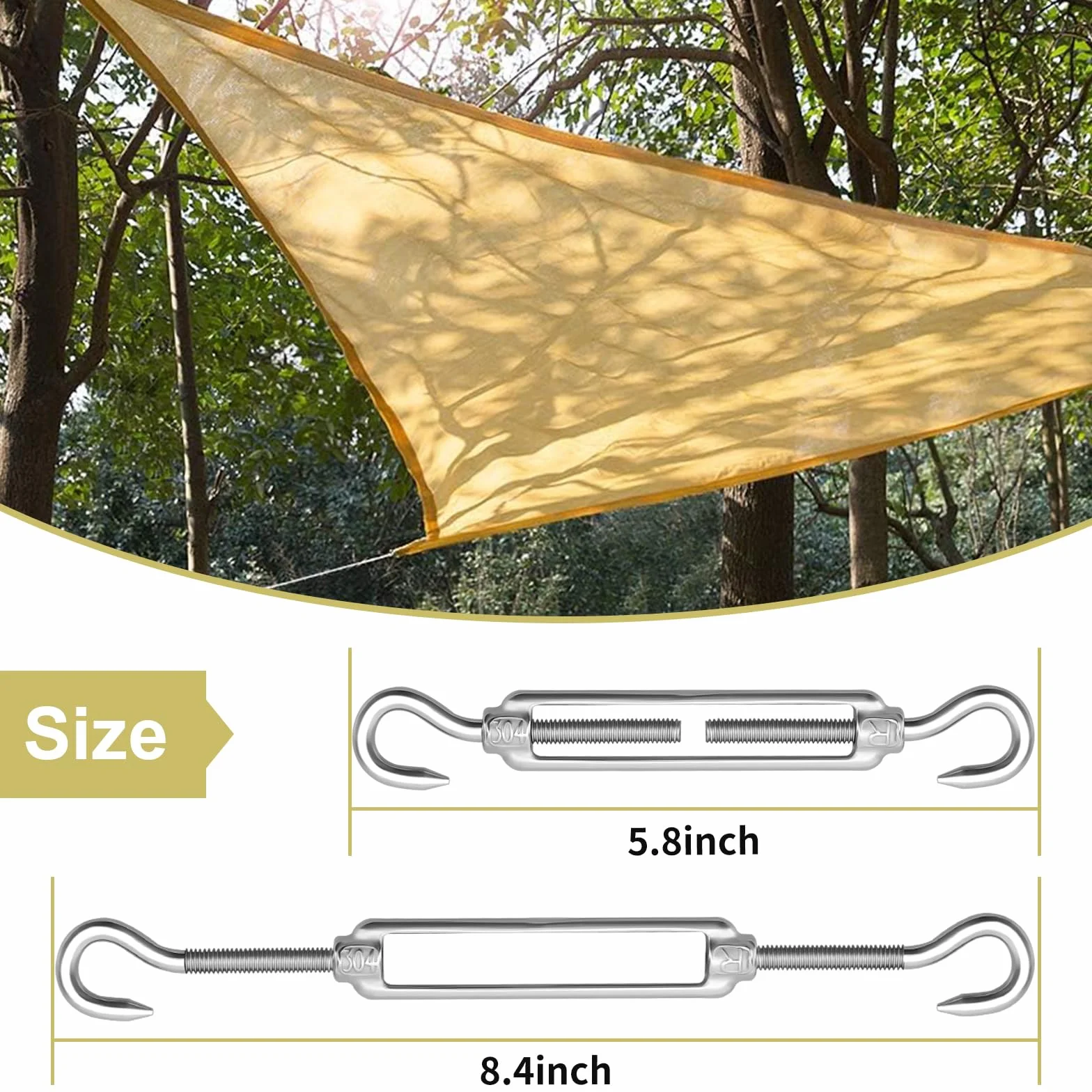Kit de fixation pour voile d'ombrage en acier inoxydable M6 avec crochets et tendeurs