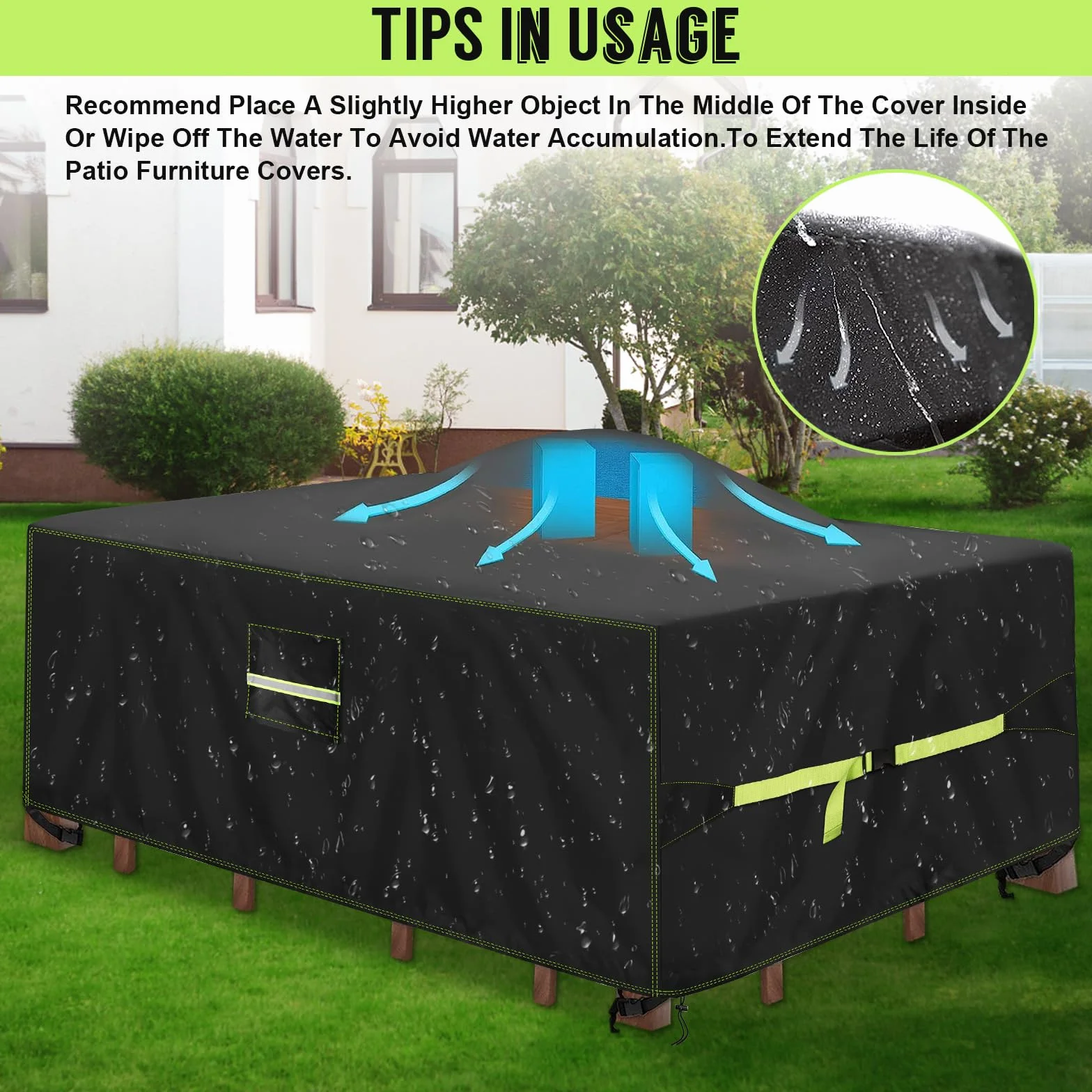 Housse Table De Jardin 420D Oxford Tissu 220x110x70cm Imperméable Anti-UV Coupe-Vent