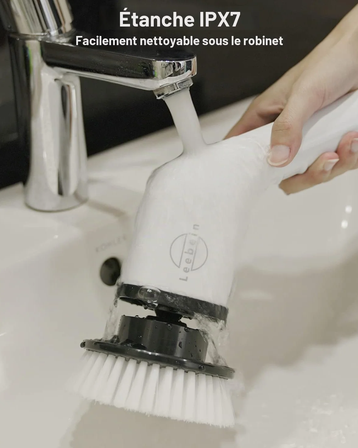 Brosse Electrique Nettoyage Rotative, Brosse de Nettoyage sans Fil avec 8 Têtes de Brosse Remplaçables, Electric Spin Scrubber avec Poignée Réglable de 137cm pour Salle de Bain Cuisine Voiture