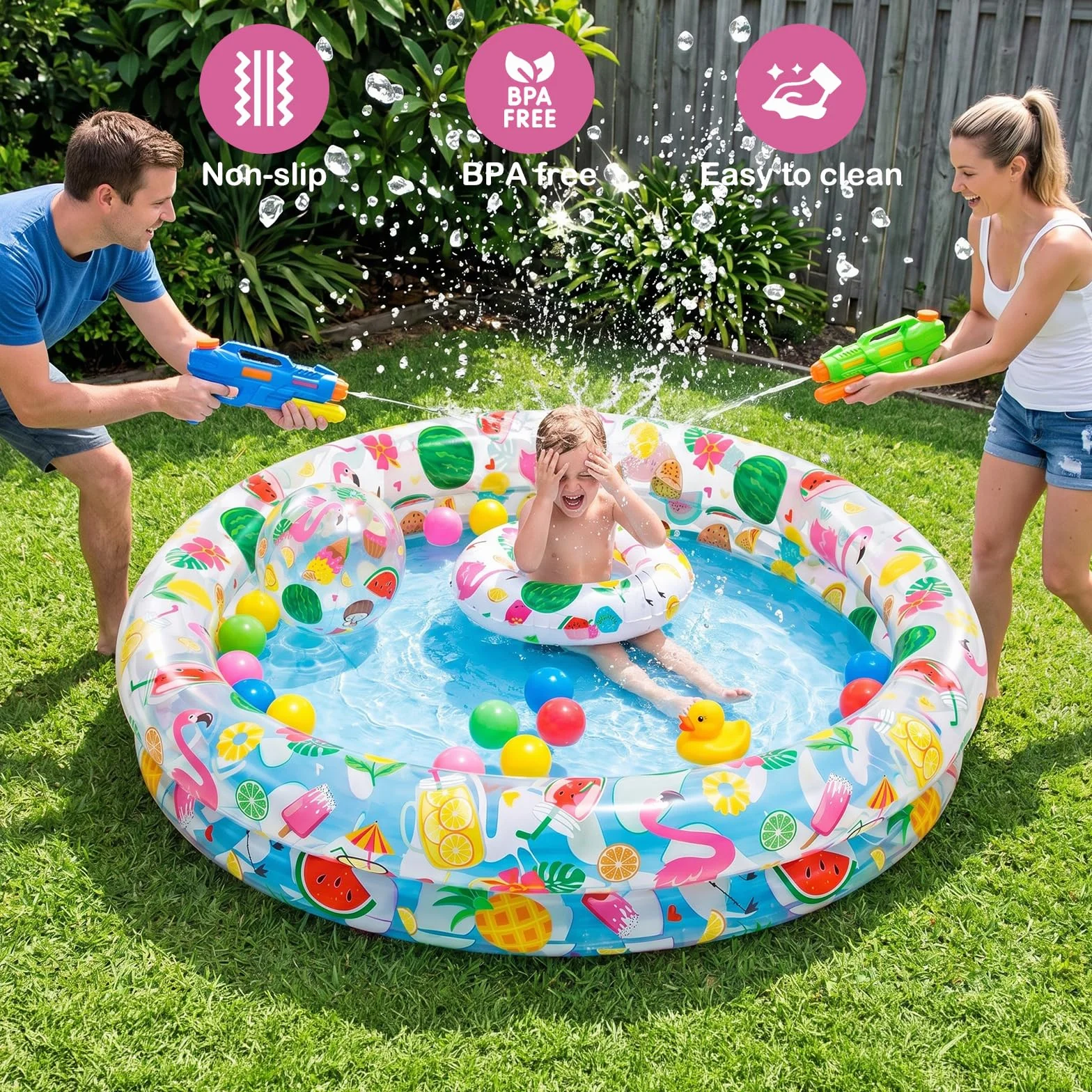 Piscine Gonflable Pataugeoire 122 x 25 cm Motif Hawaïen avec Pompe à Air