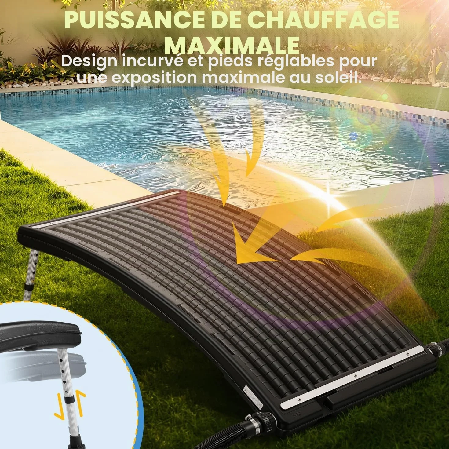 Panneau solaire chauffage piscine 2026 113x65x35 cm 10000 l/h raccordement 32-38 mm extensible
