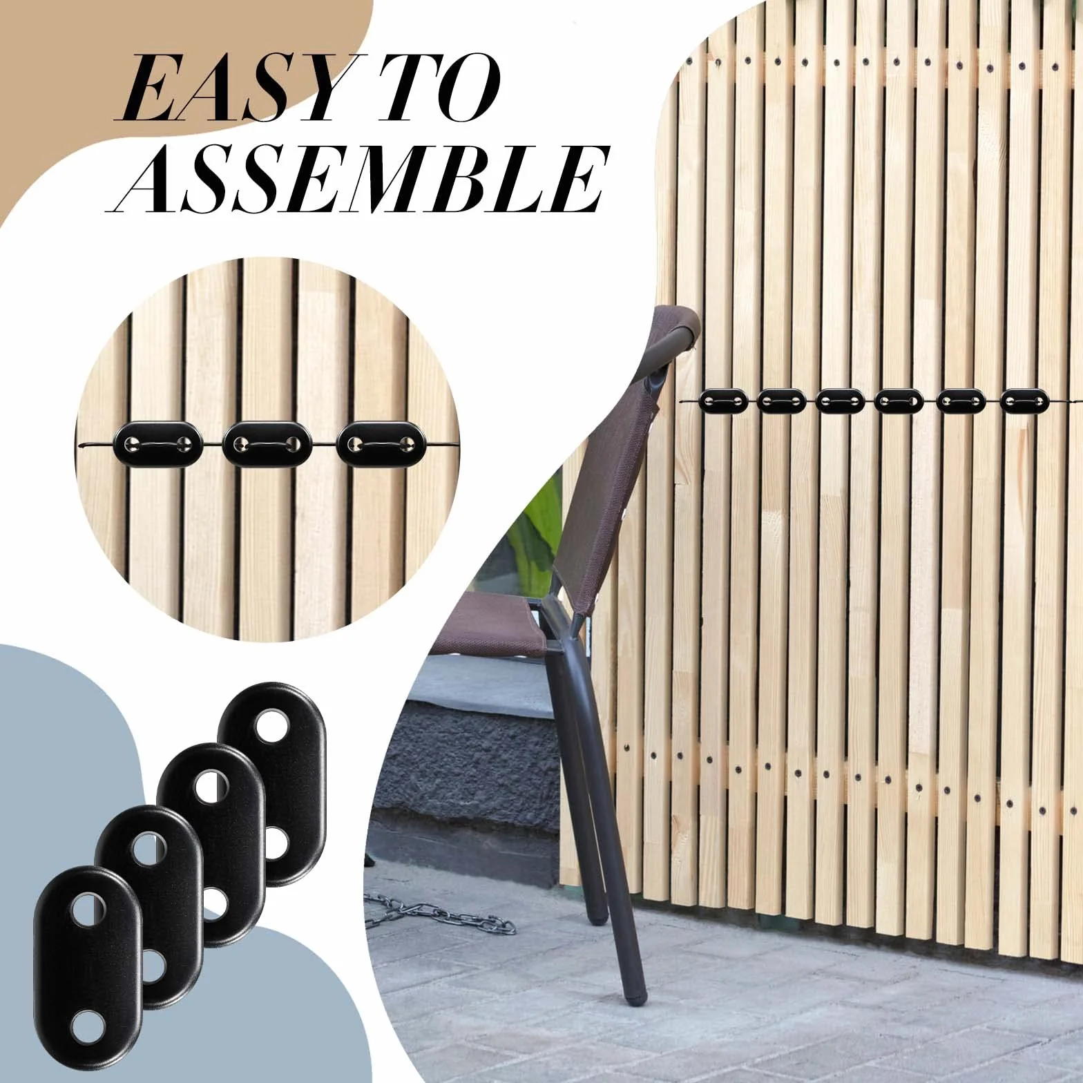 Kit de Fixation de Clôture Attache Brise Vue PVC Résistants Intempéries 100 Clips Montage + Attaches Câble Jardin Noir