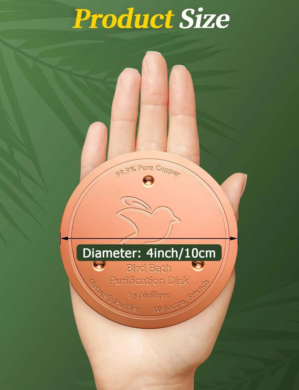 Mellbree Disque en cuivre pour Bain d'oiseaux, 0,6 mm renforcé, 99,99% cuivre pur avec support à trois points