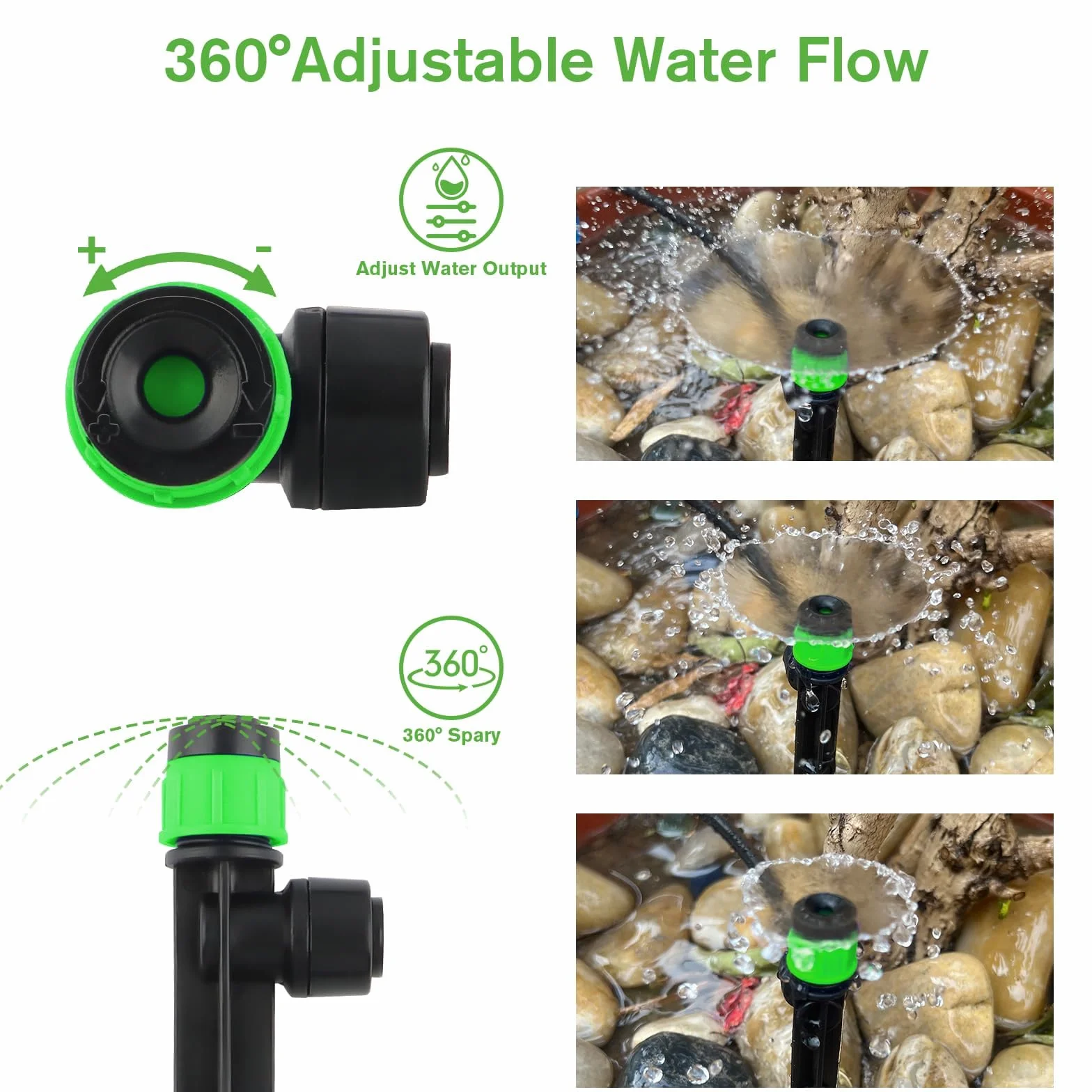 Émetteurs Goutte à Goutte Réglables Irrigation Goutte à Goutte Micro-débit 360 Degrés pour Tube 4mm/7mm Vortex-100P Vert
