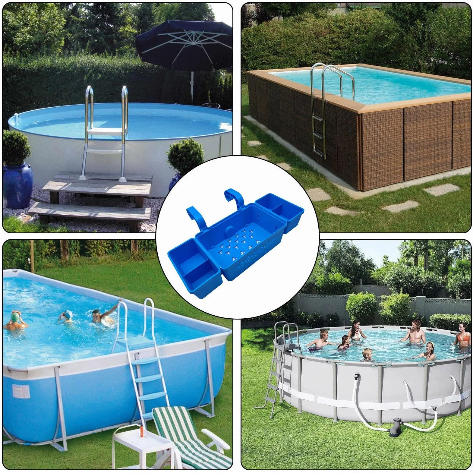 Panier de rangement pour piscine hors sol - Support multifonctionnel au bord de la piscine