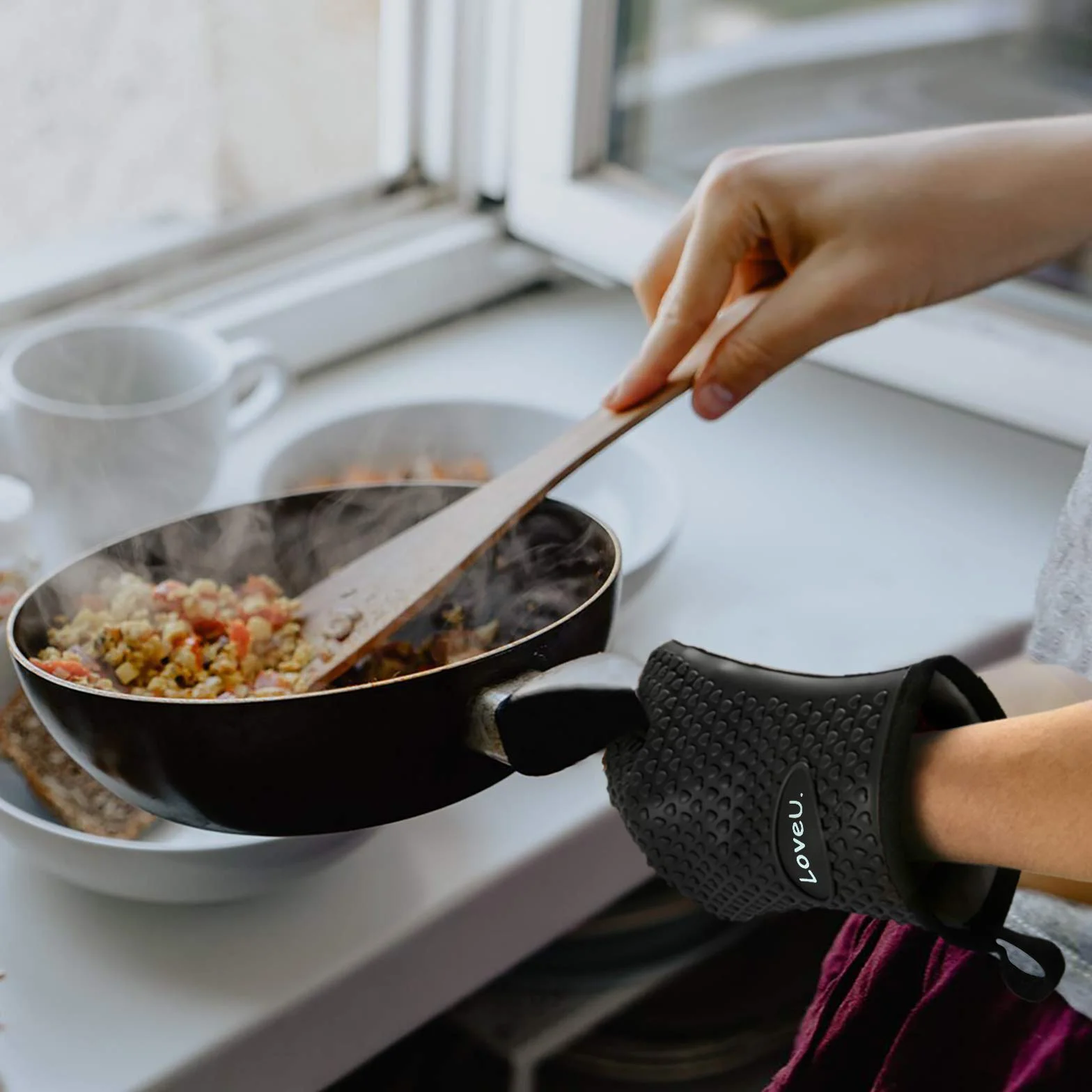 Gants de Cuisine en Silicone et Coton Double Couche Résistants à la Chaleur 1 Paire