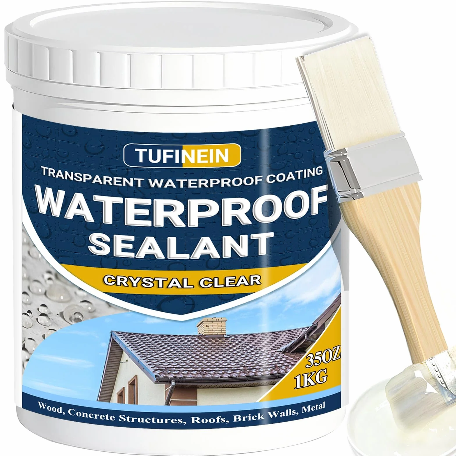 Liquide Étanchéité Transparent 1KG, TUFINEIN Agent de Revetement Impermeable Transparent Intérieure et Extérieure Membrane d'Étanchéité Waterstop Imperméable Transparente
