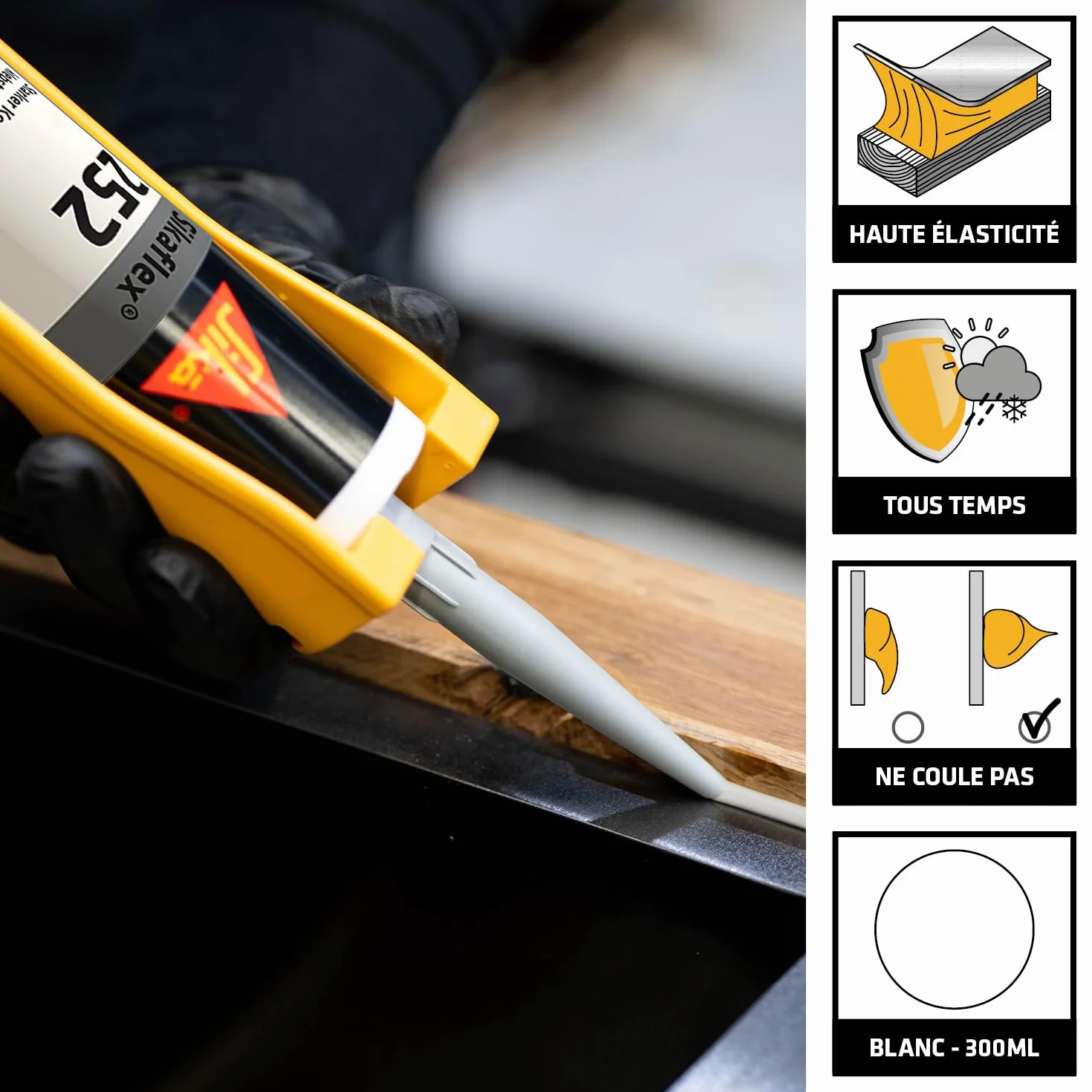 SIKA - Colle pour assemblages structuraux - Sikaflex 252 Blanc - Idéal pour métaux, plastiques, céramiques dans l'assemblage des véhicules - Amortit les vibrations - Peut être peint - 300ml