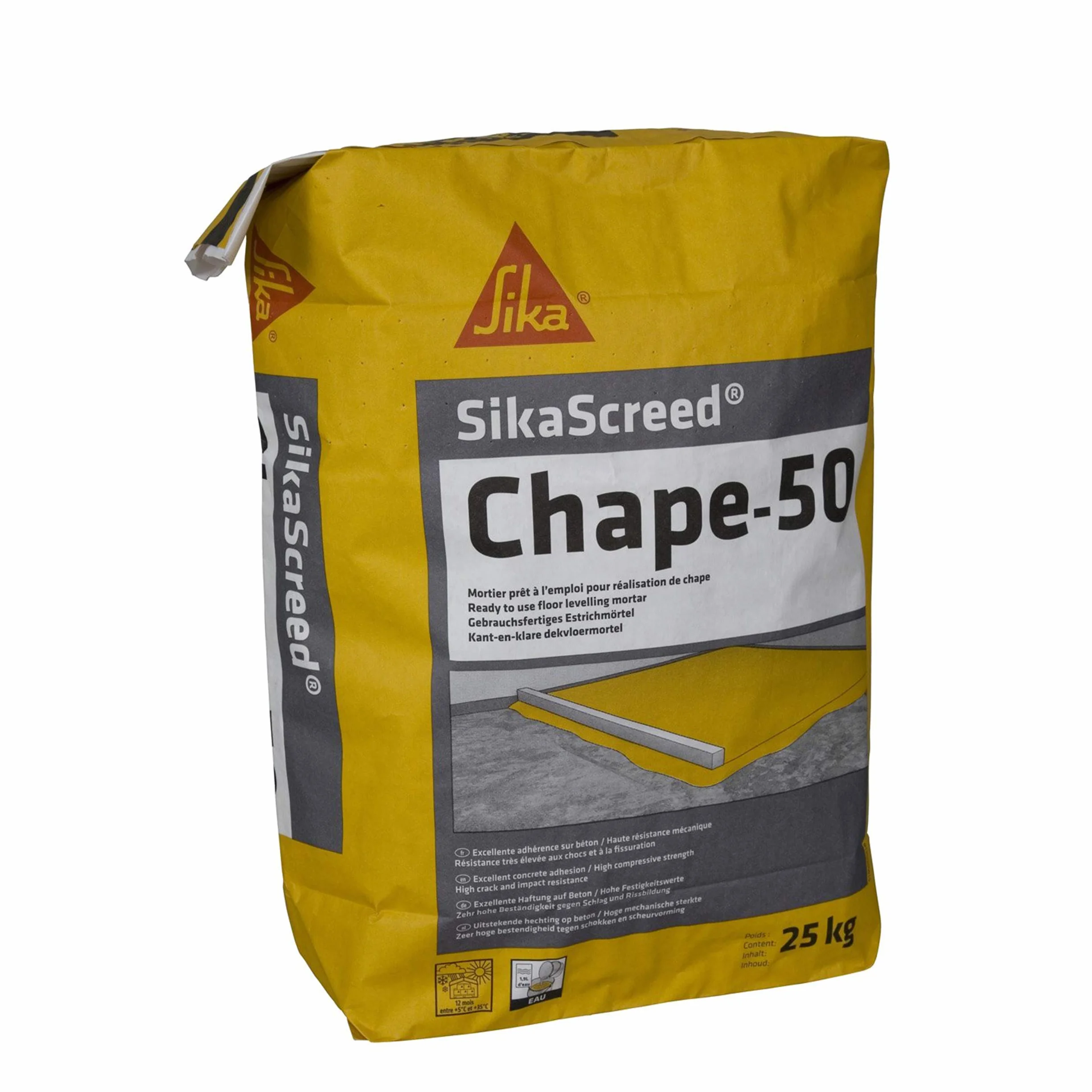 SIKA - Mortier pour réalisation de petites chapes - SikaScreed Chape 50 Gris - Produit à prise rapide - Peut être laissé nu - Recouvrable par du carrelage après 15h de séchage - 25kg