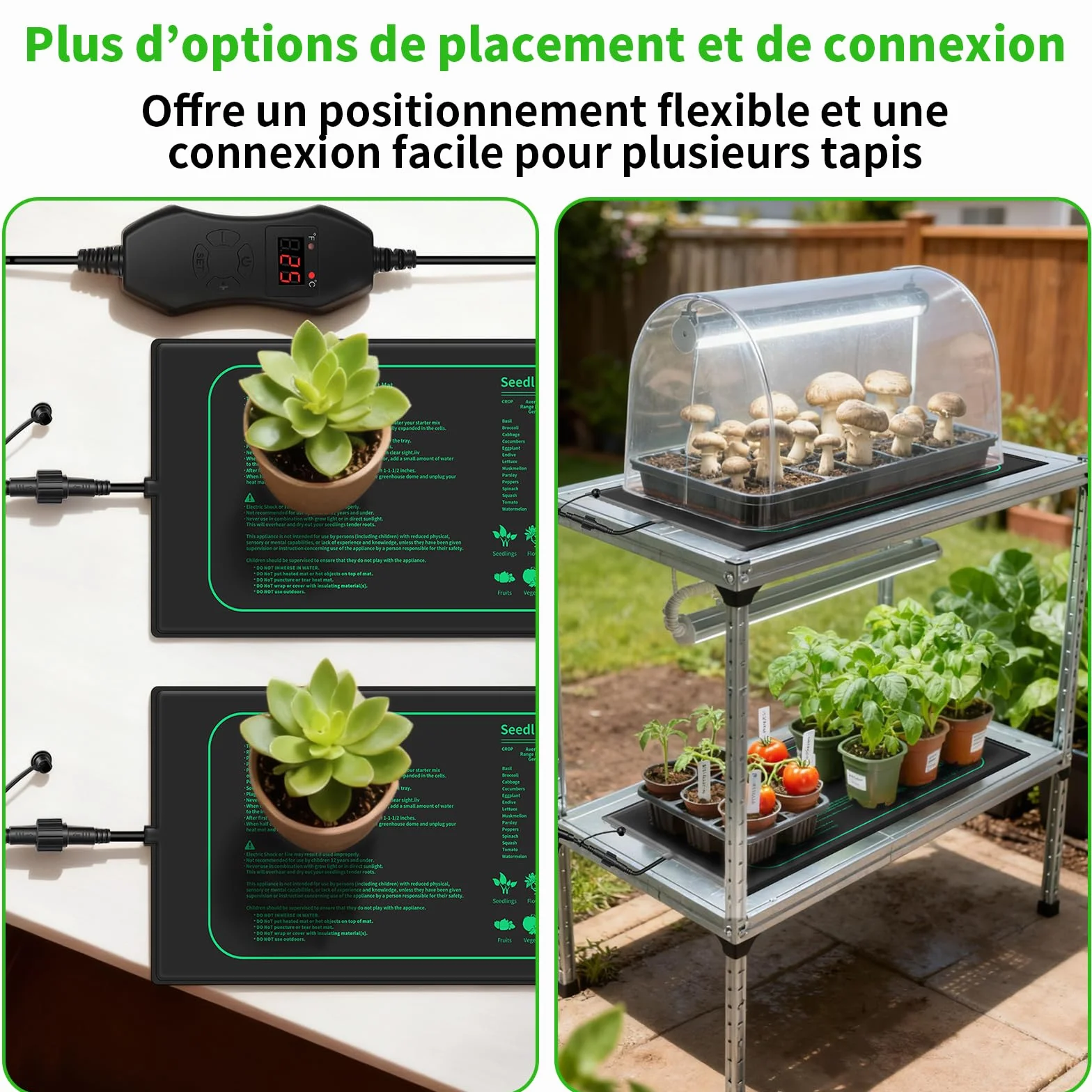 Tapis Chauffants Terrarium 2x 30W avec Contrôleur PVC IP67 Étanche 20-45°C 20×10 inch