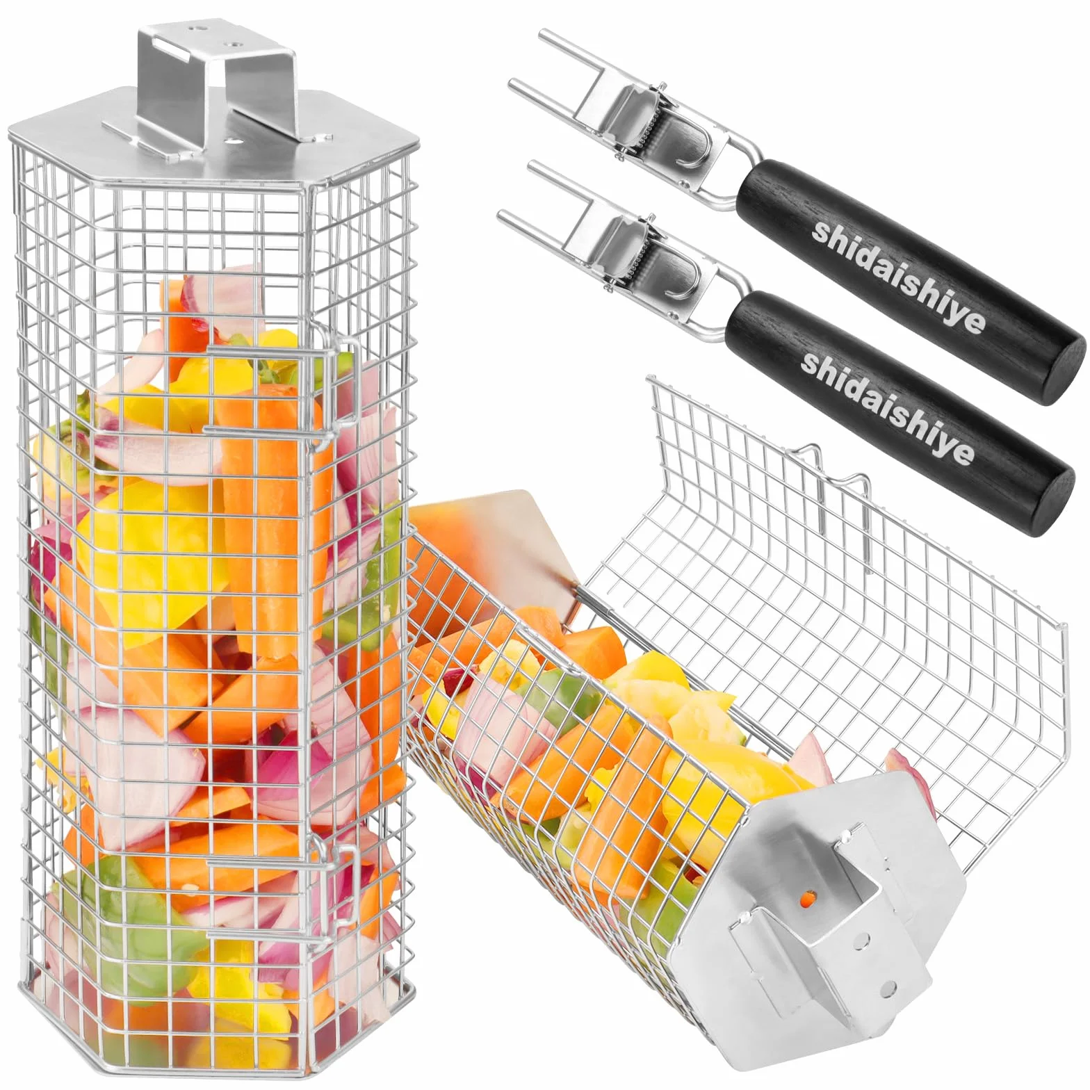 Panier à Barbecue Acier Inoxydable 304 Poignée Détachable 2 Pièces Ustensiles Grill Cuisine Exterieur Camping